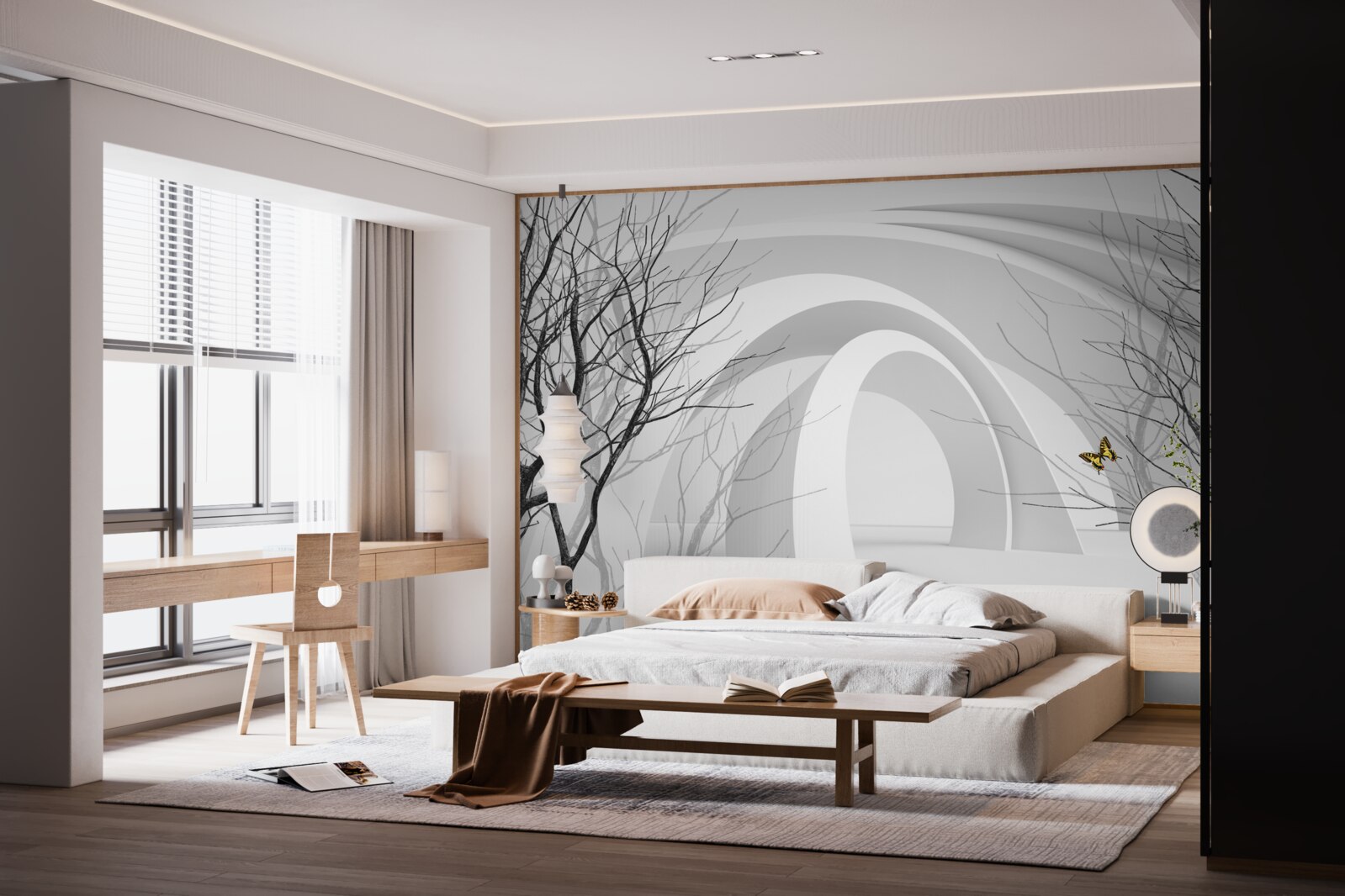 Papier peint arches futuristes et arbres apparents