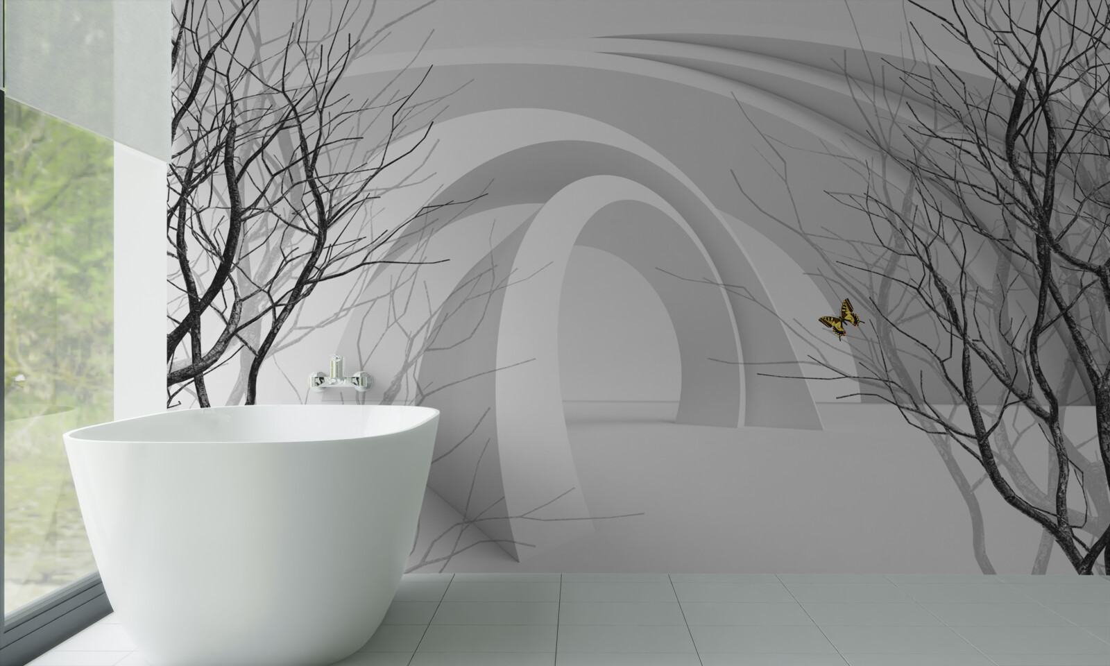 Papier peint arches futuristes et arbres apparents