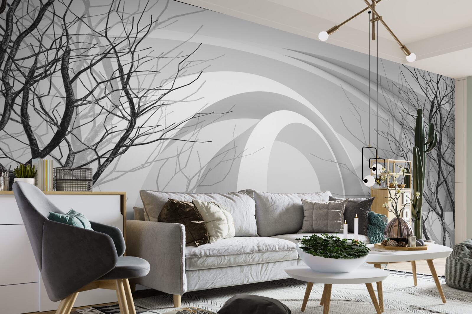 Papier peint arches futuristes et arbres apparents