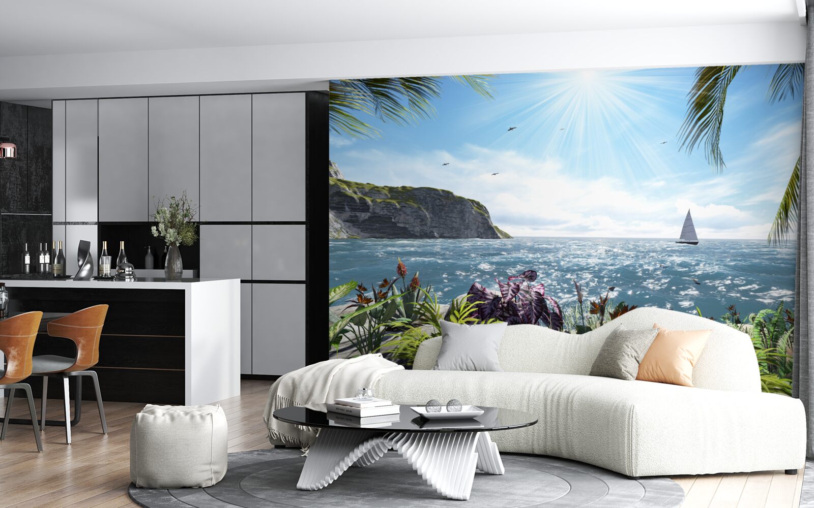 Papier peint des rayons lumineux illuminent la surface de la mer