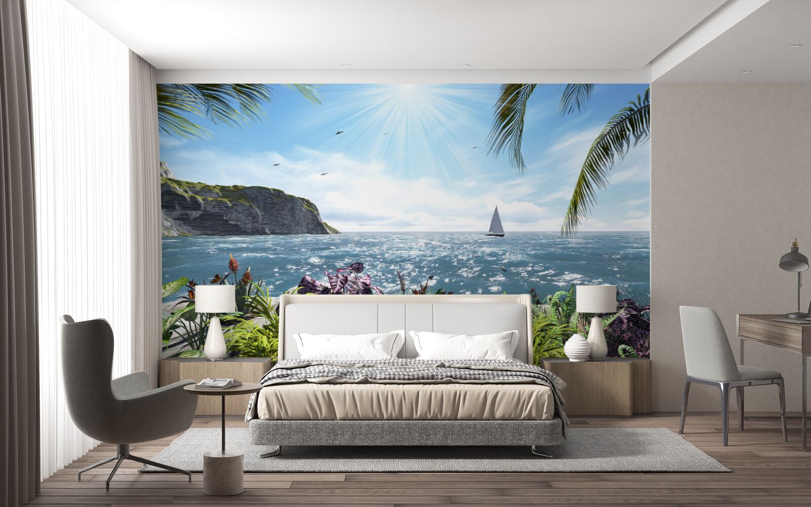 Papier peint des rayons lumineux illuminent la surface de la mer