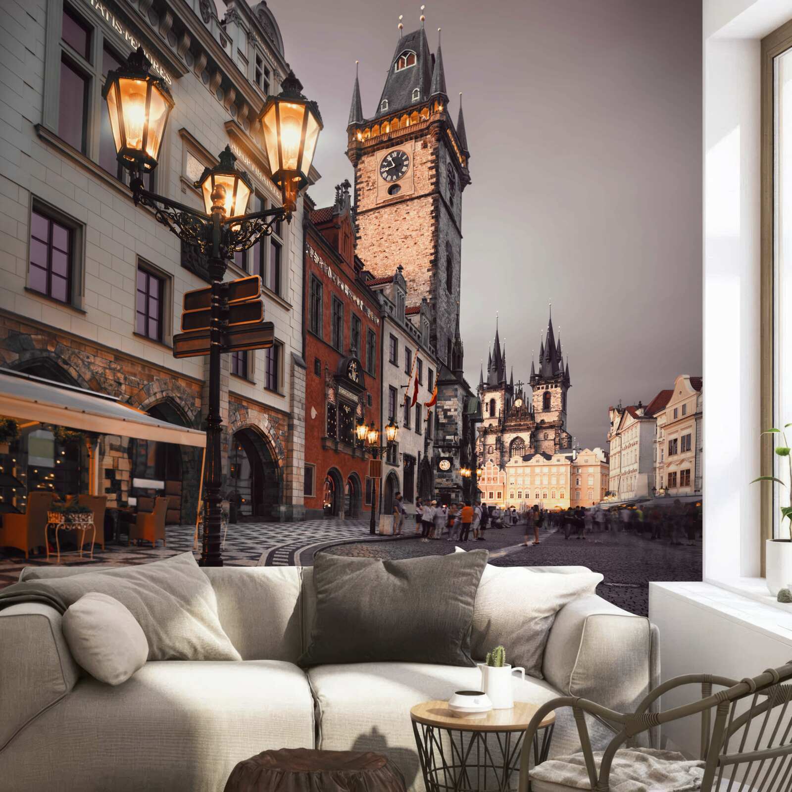 Papier peint la place du café à cracovie, pleine d'histoire