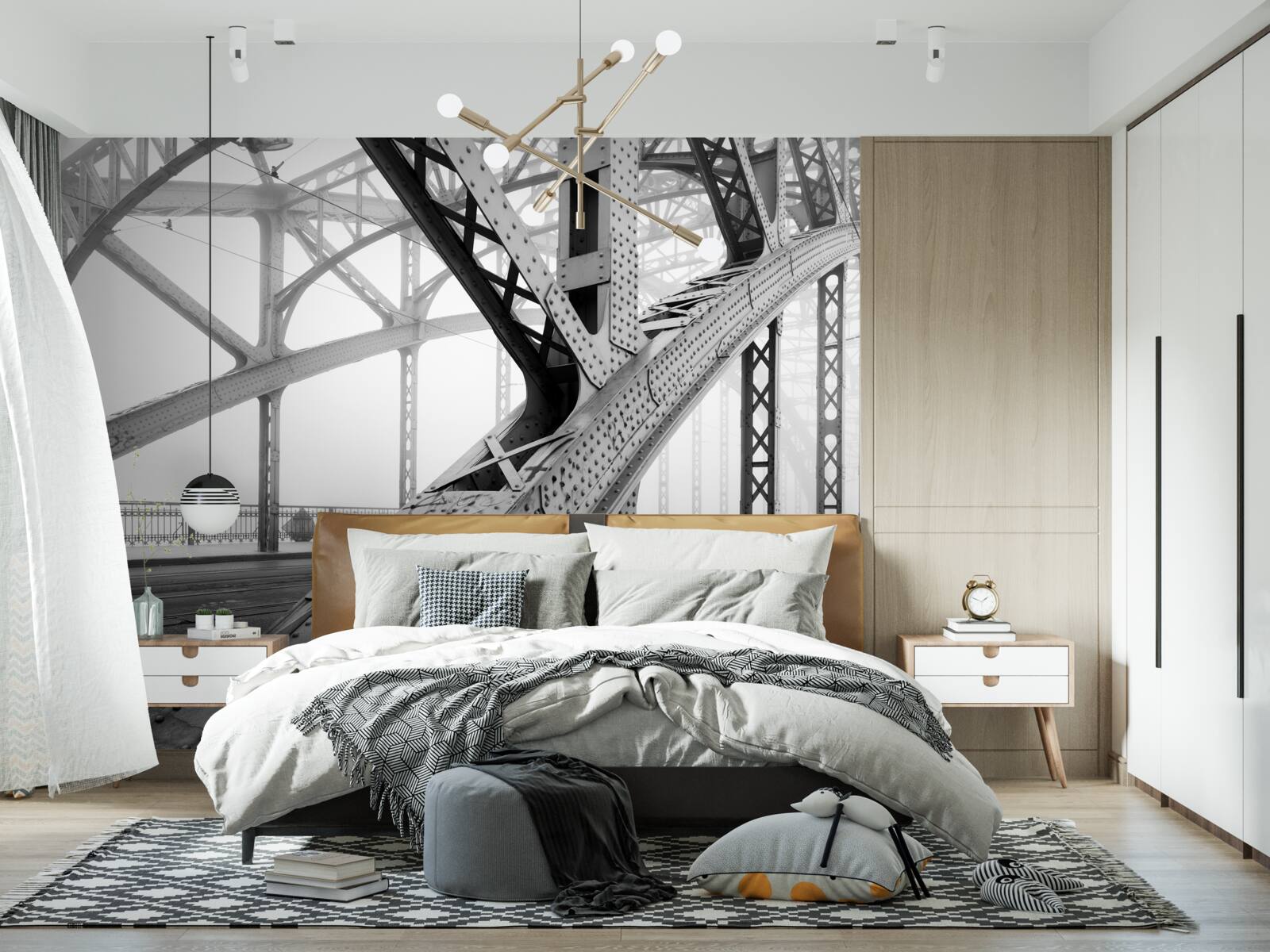 Papier peint Éléments de pont en noir et blanc