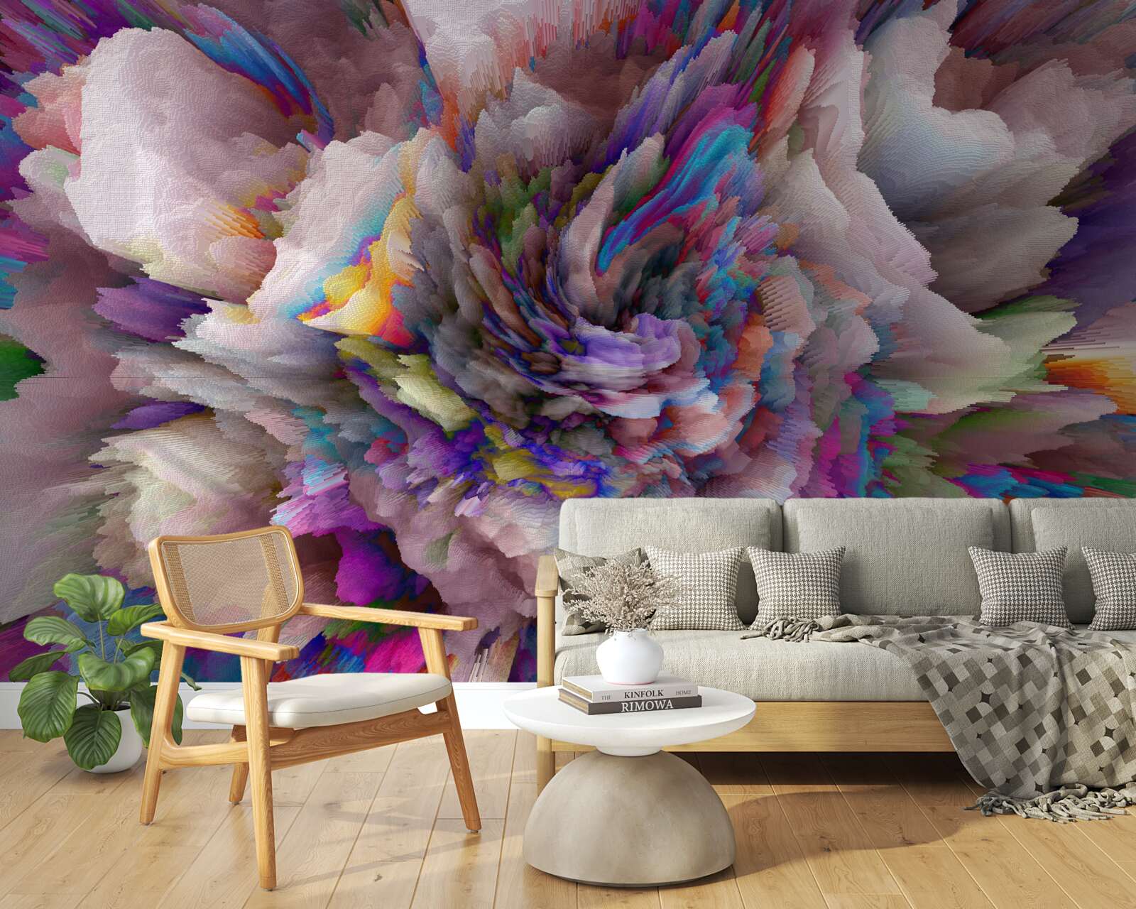 Papier peint fleur multicolore et brillante