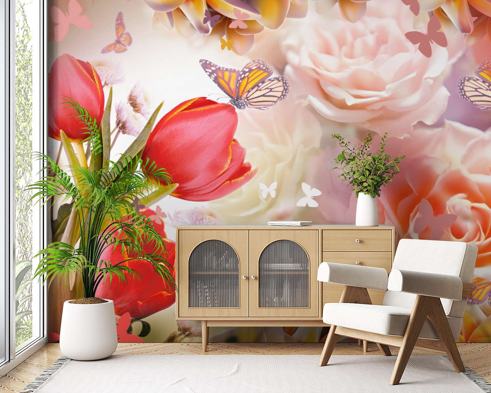 Papier peint motif floral exquis