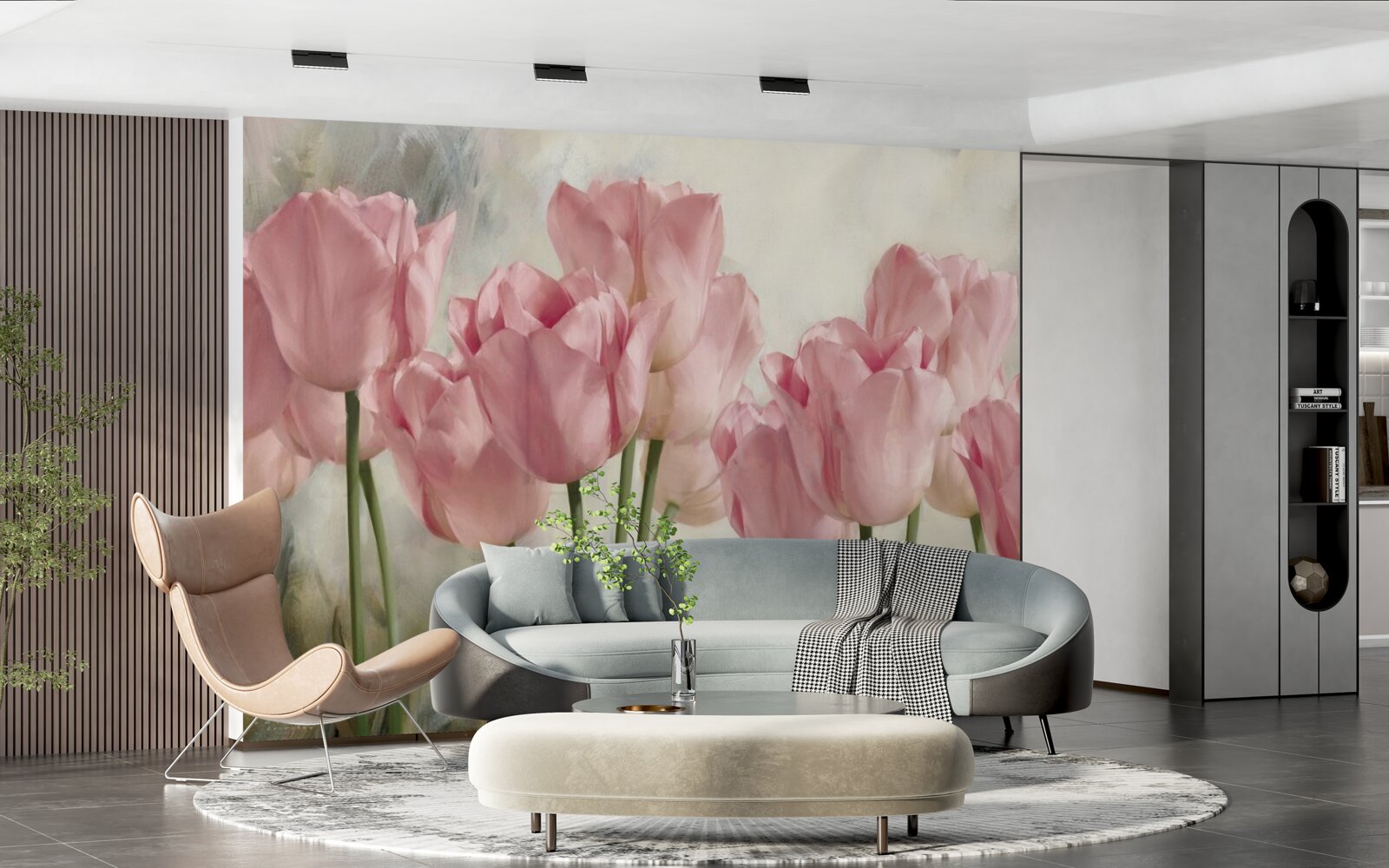 Papier peint bourgeons de tulipe rose vif