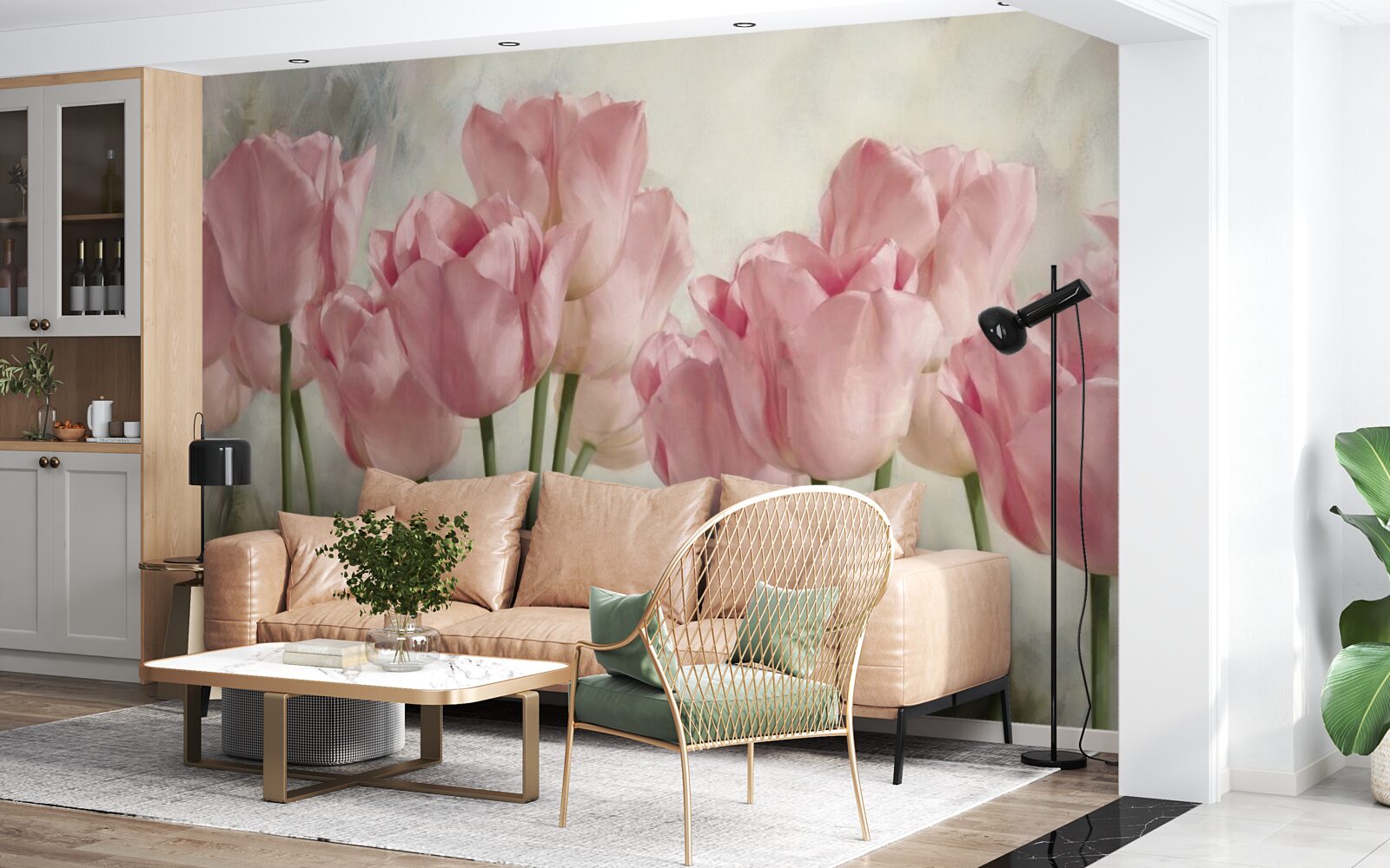 Papier peint bourgeons de tulipe rose vif