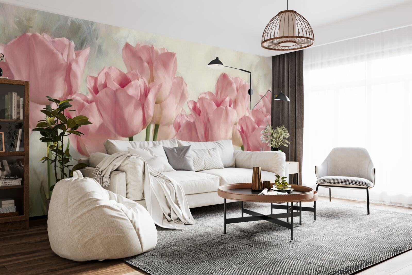 Papier peint bourgeons de tulipe rose vif