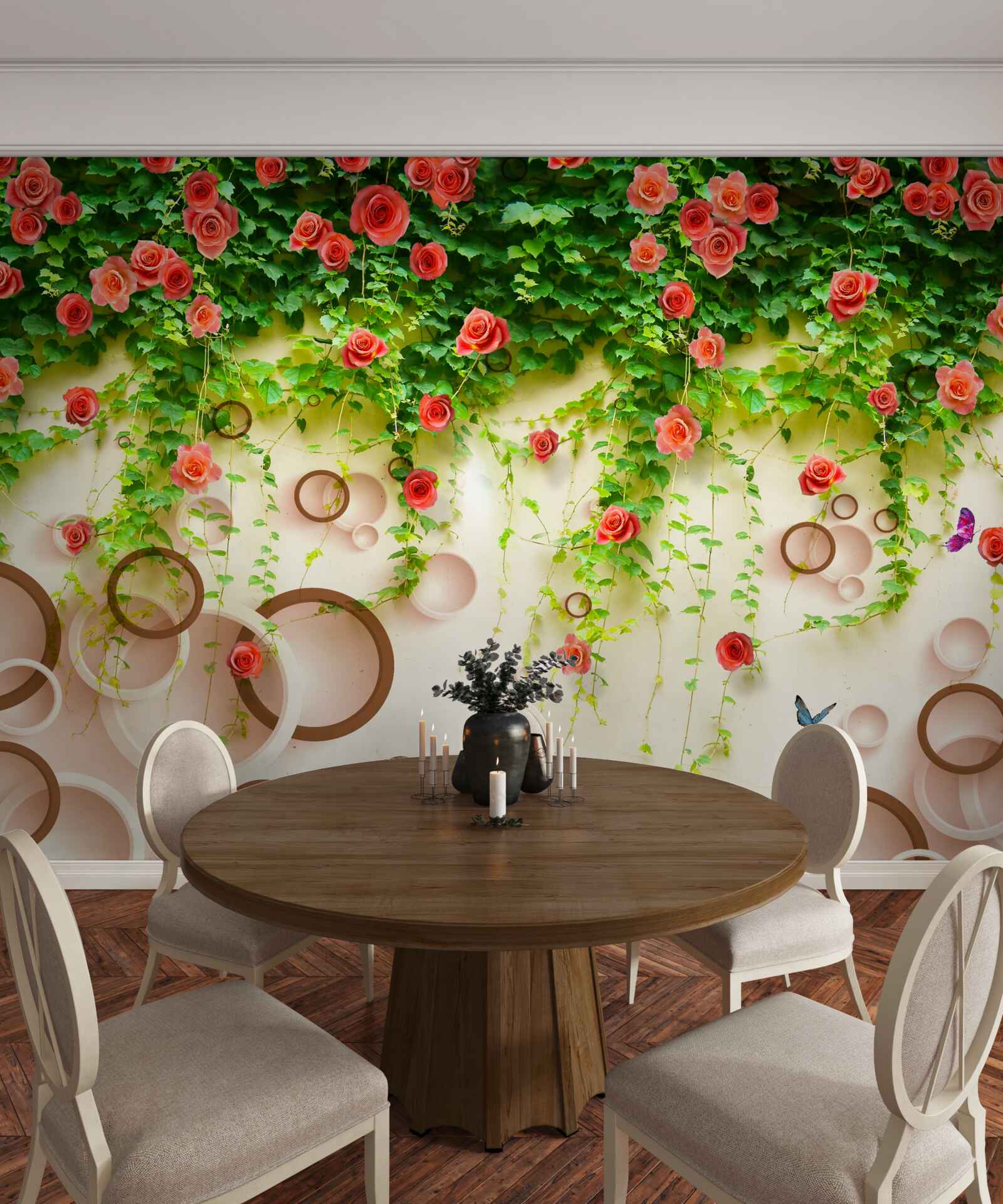 Papier peint roses sur la vigne