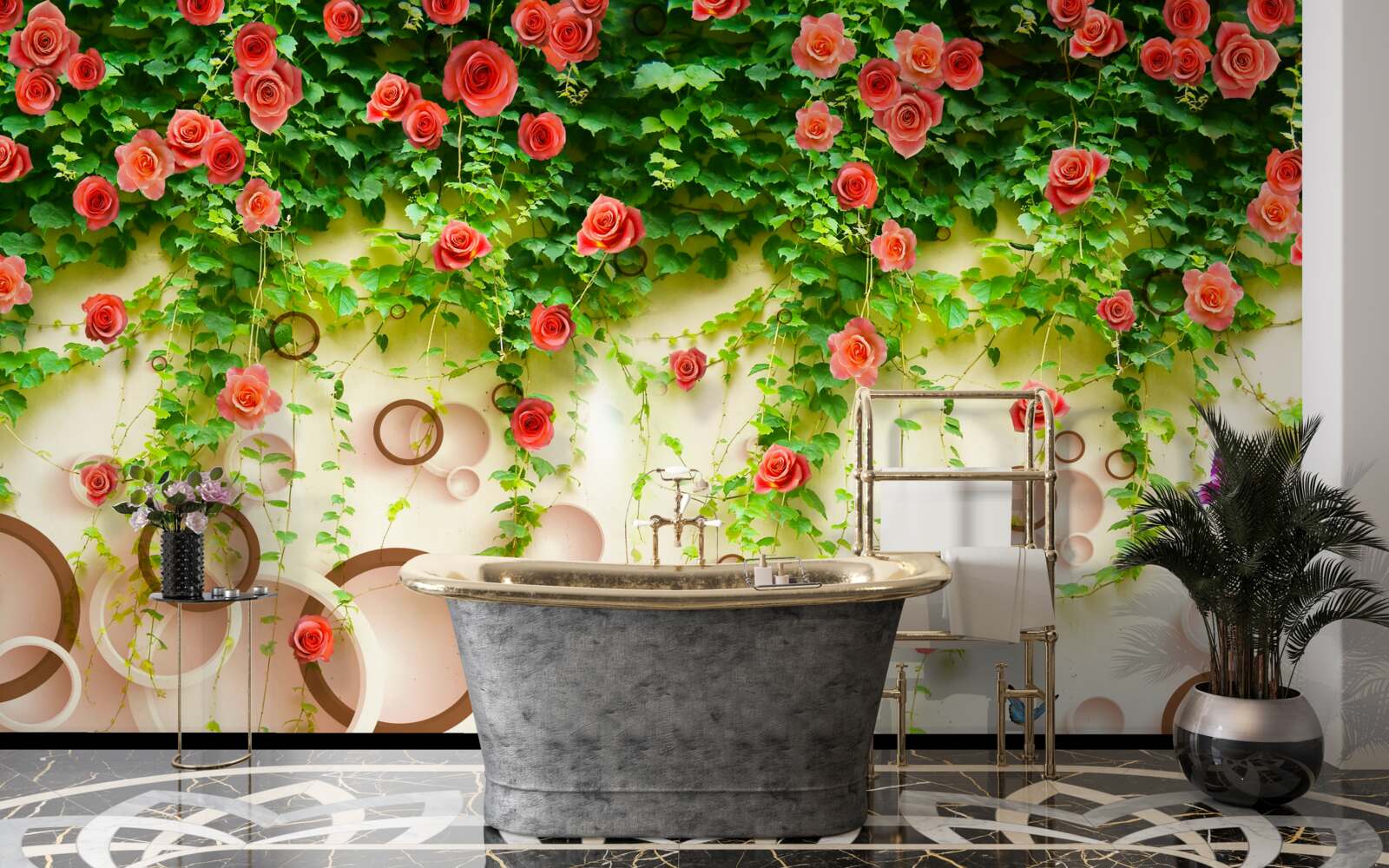 Papier peint roses sur la vigne