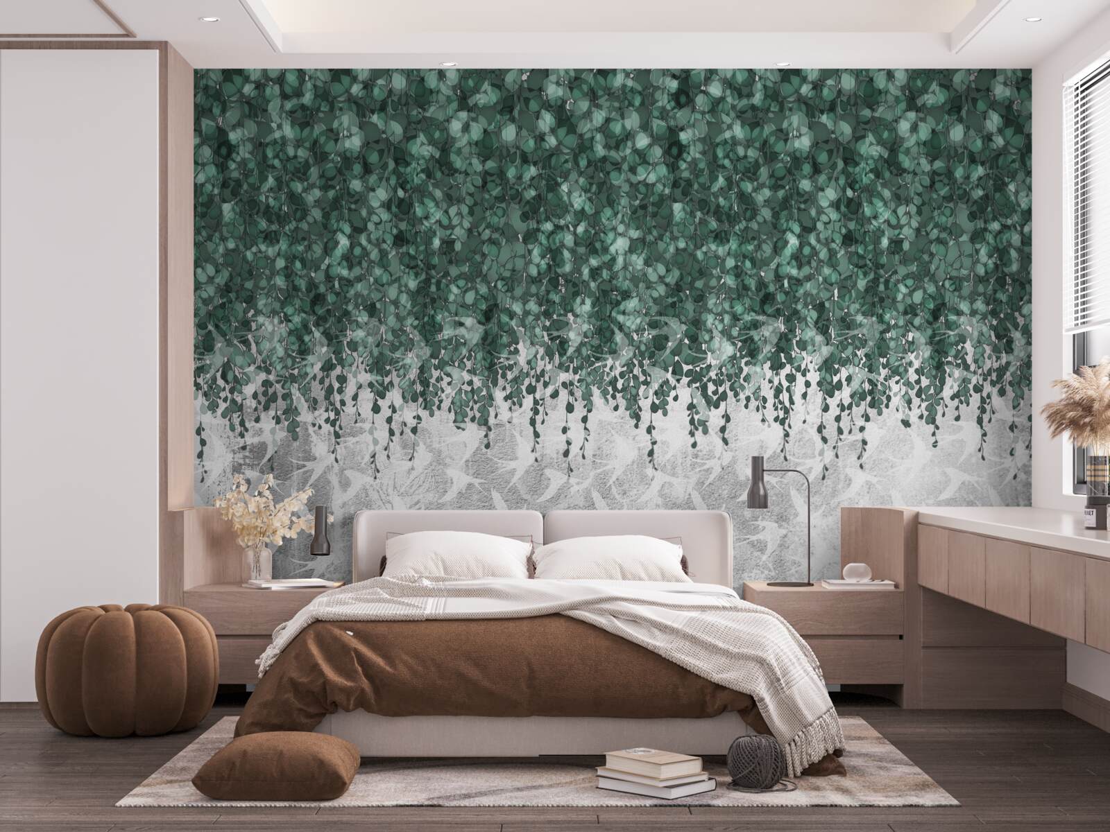 Papier peint branches abondantes, vertes et retombantes