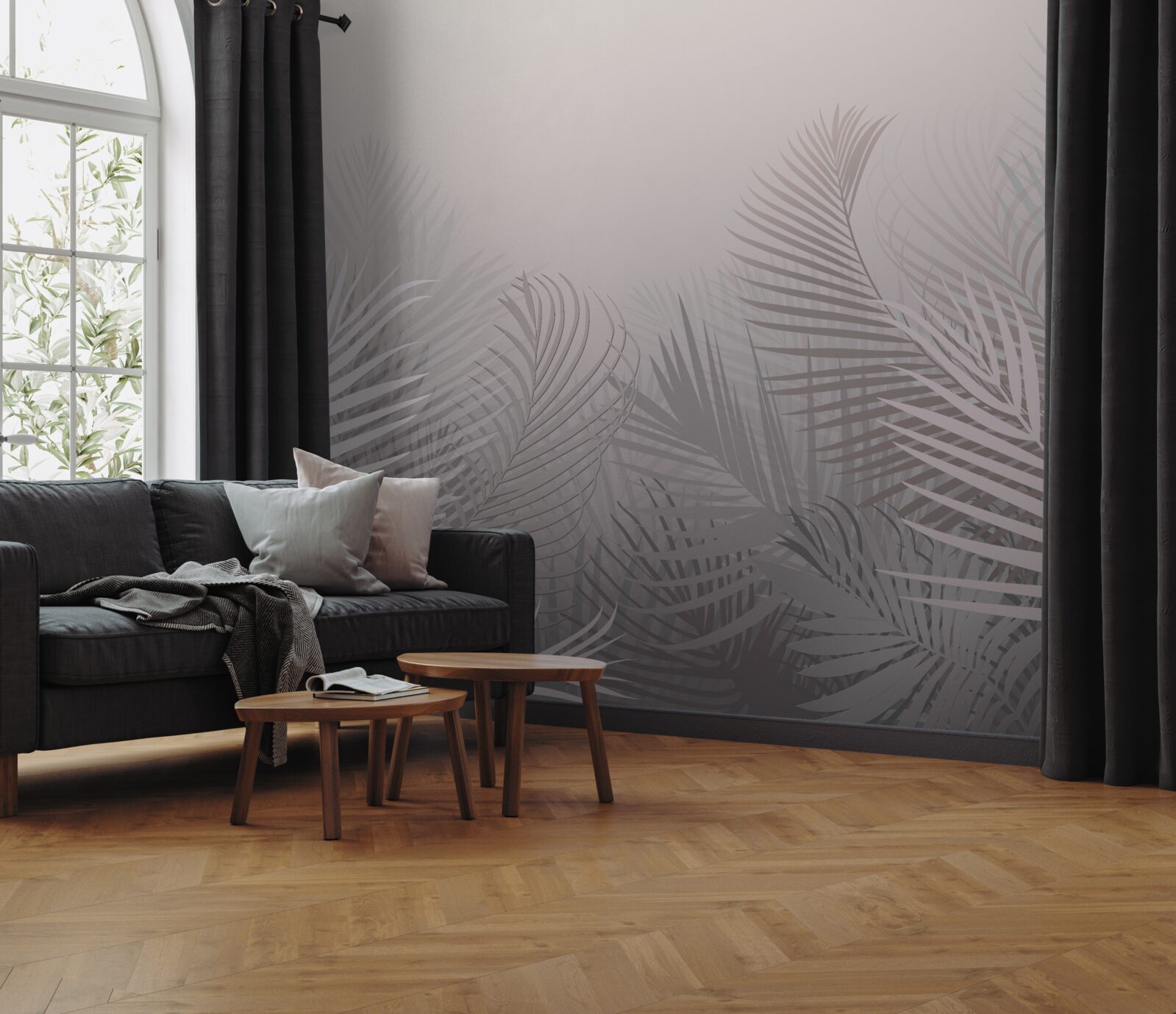 Papier peint grandes feuilles de palmier