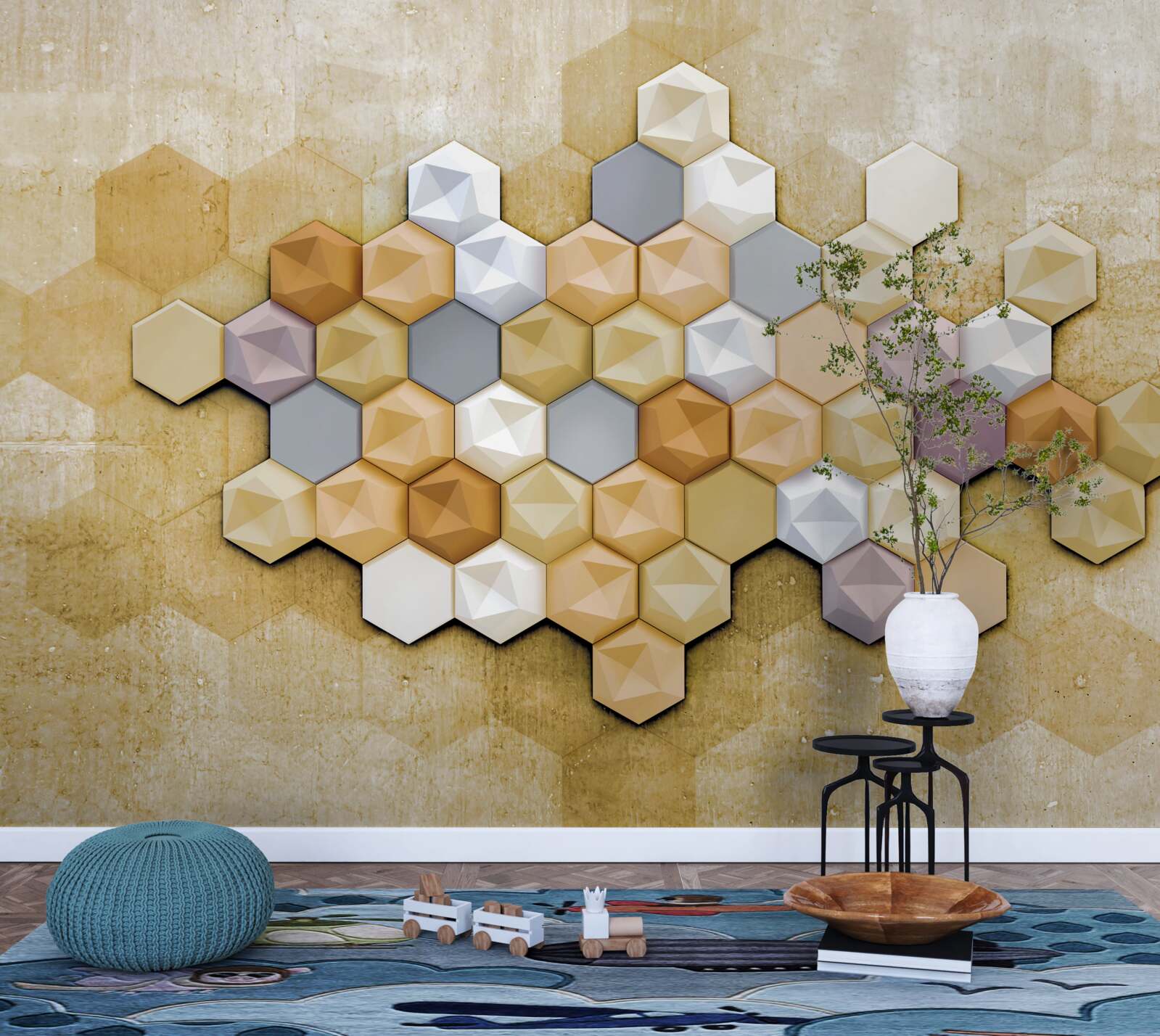 Papier peint panneaux avec motif en nid d'abeille tridimensionnel