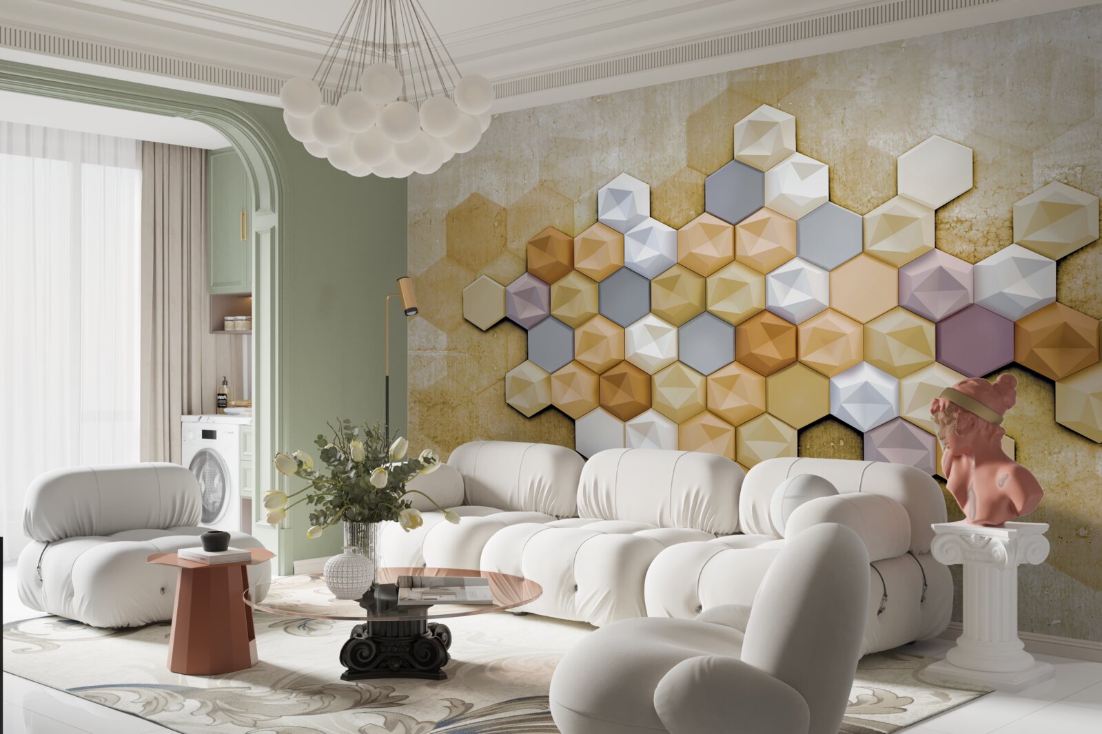 Papier peint panneaux avec motif en nid d'abeille tridimensionnel