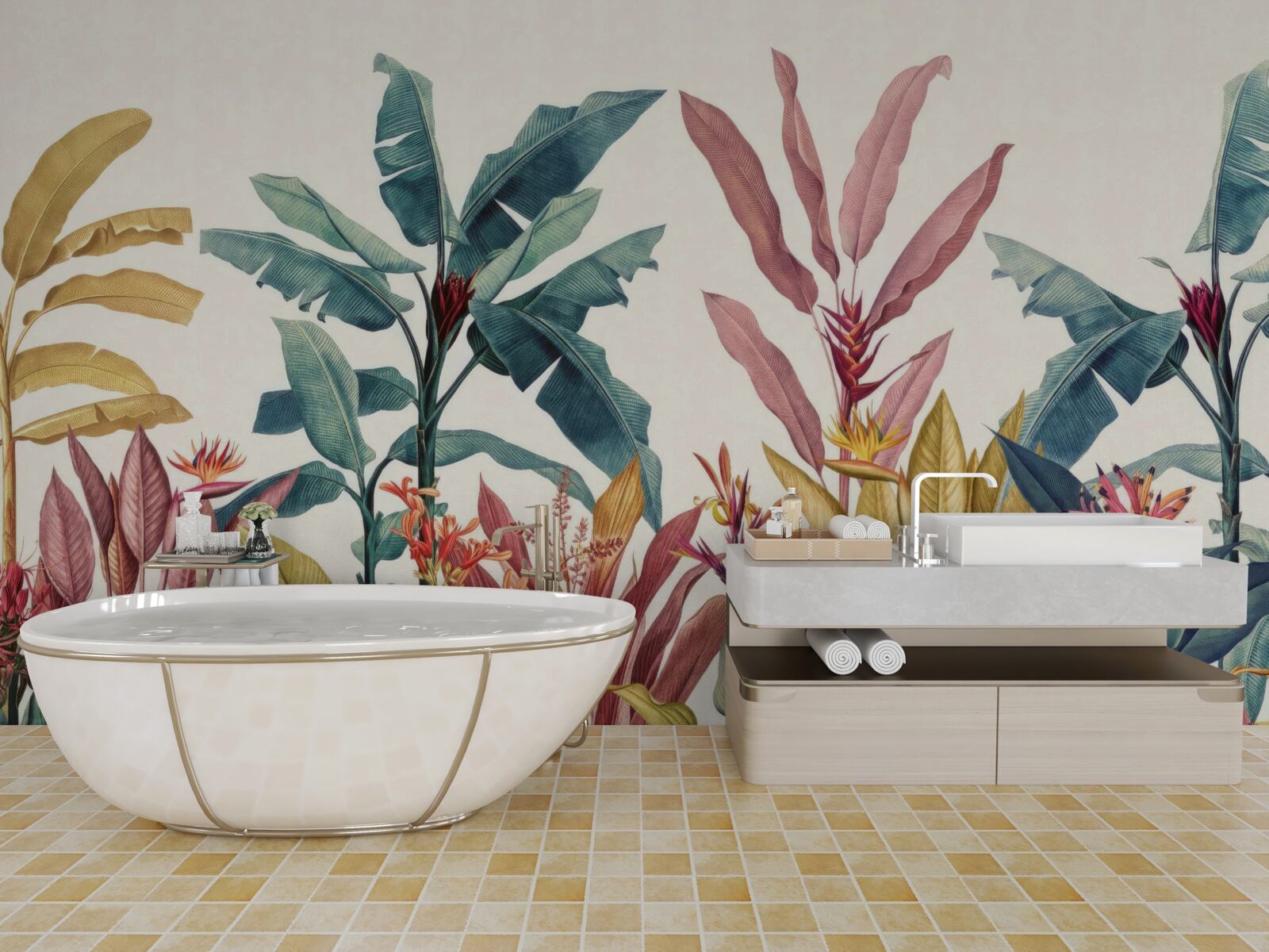 Papier peint des plantes de différentes couleurs, hautes et basses