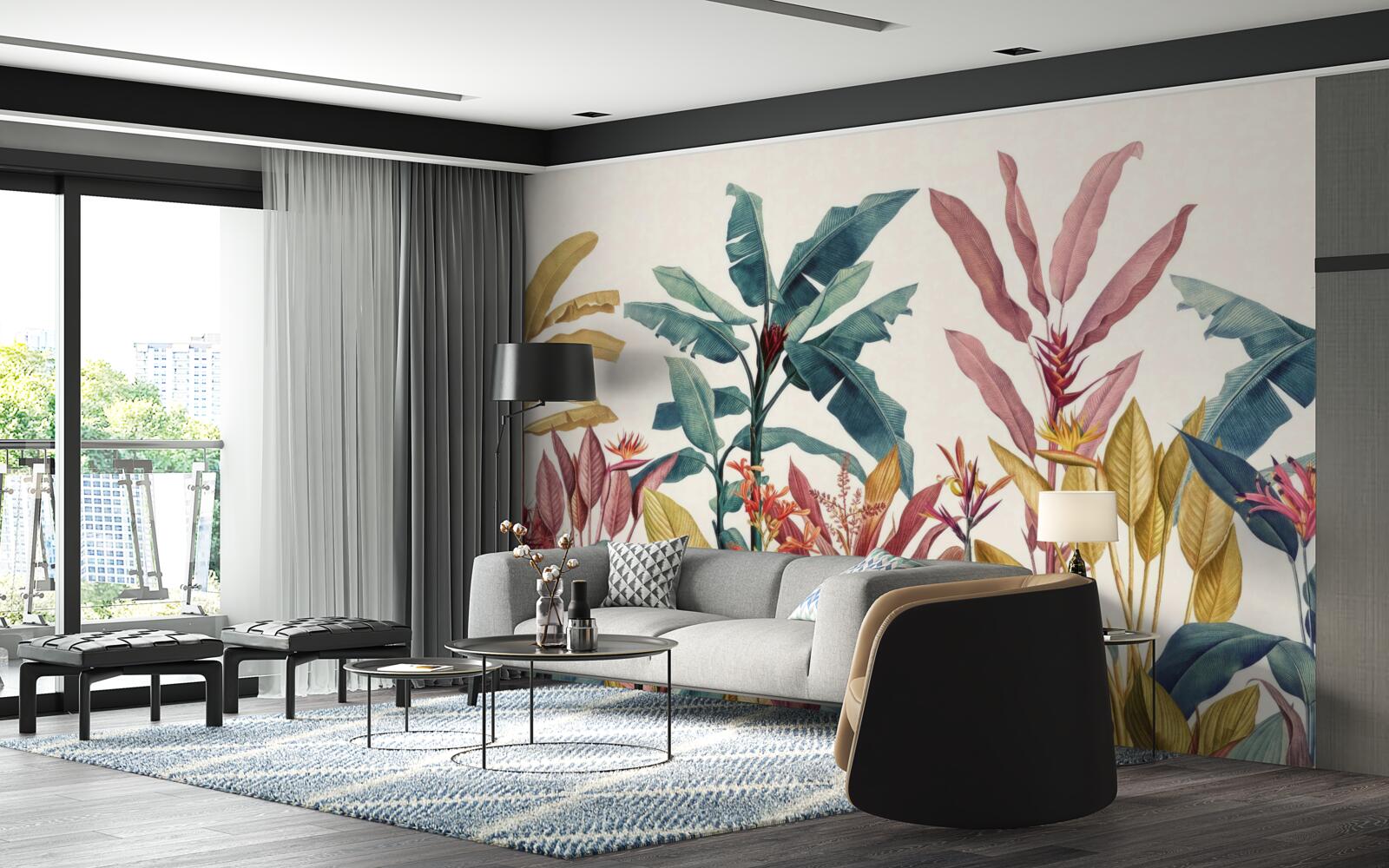Papier peint des plantes de différentes couleurs, hautes et basses