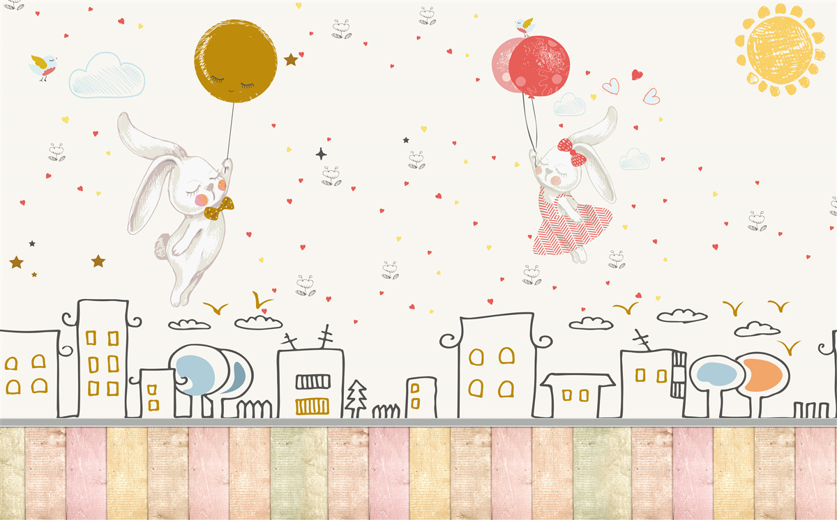 Papier peint lapins sur ballons