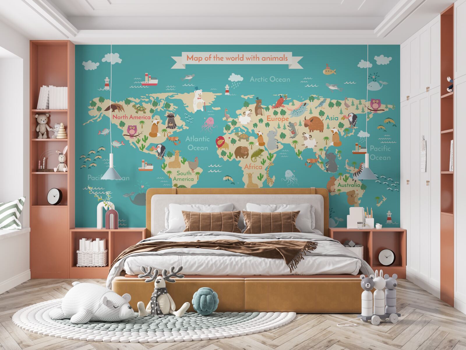 Papier peint carte du monde avec divers éléments détaillés