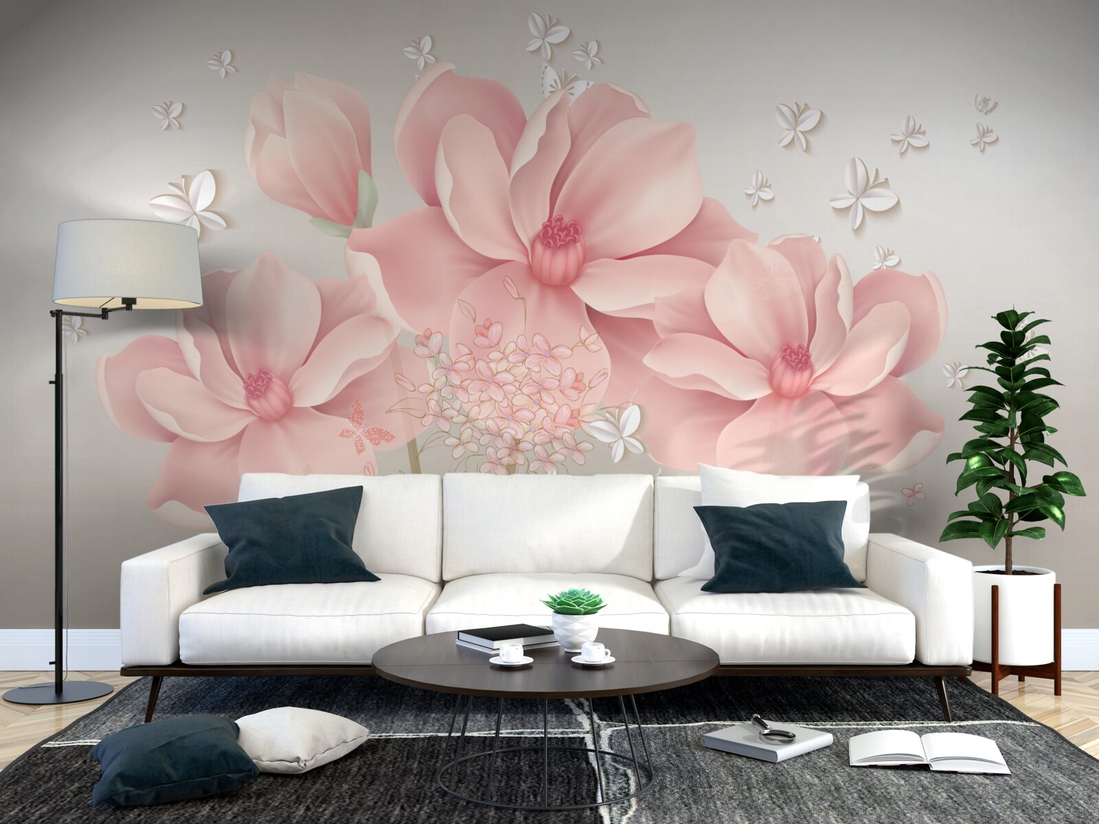 Papier peint grands pétales rosés