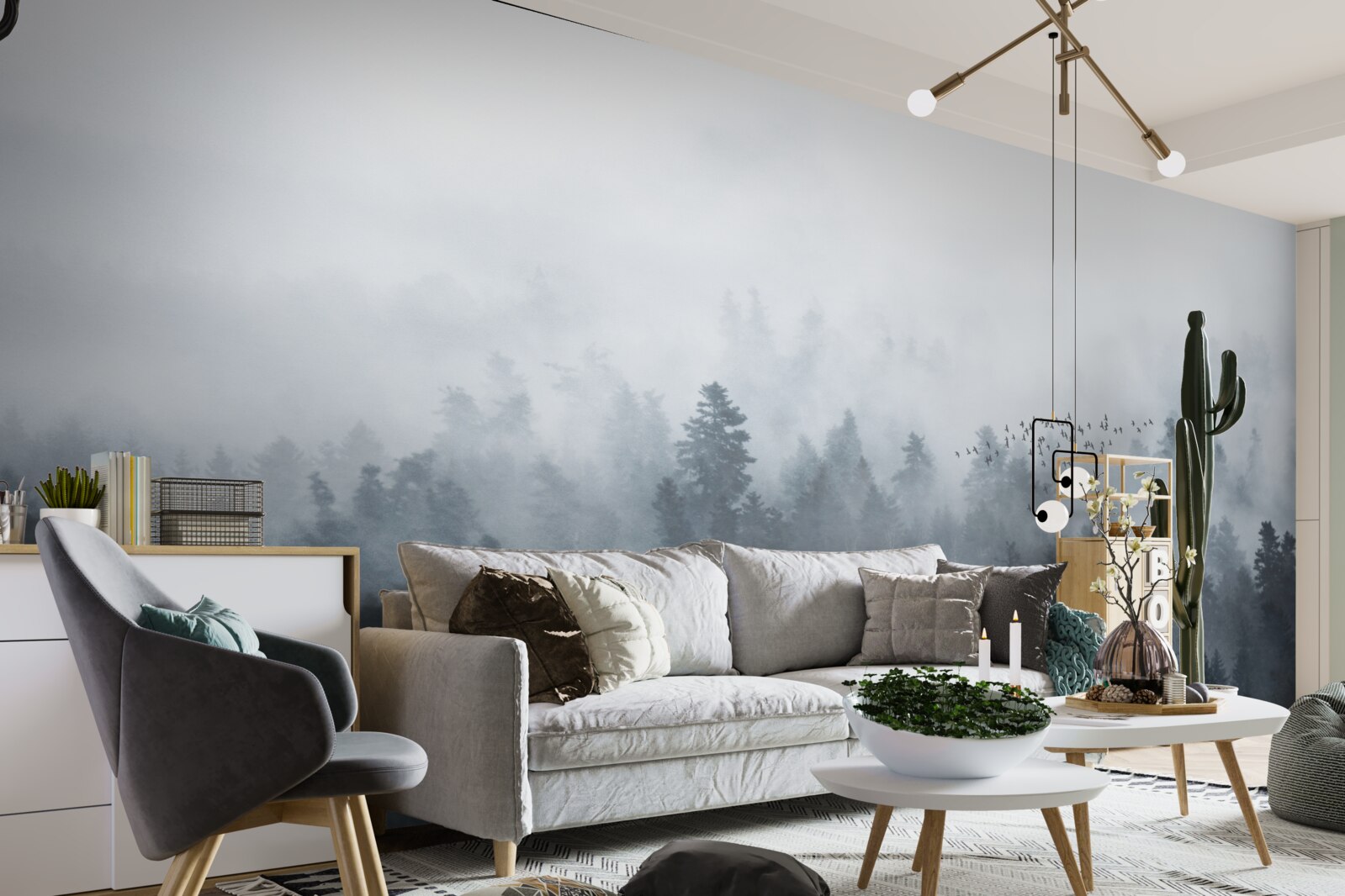 Papier peint forêt enveloppée de brume