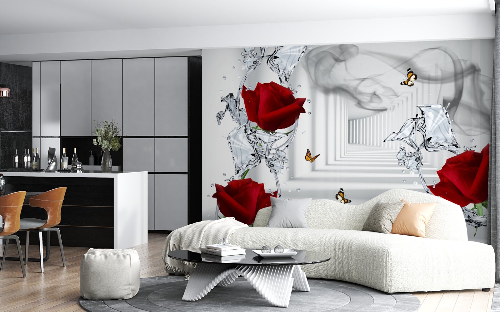 Papier peint des roses rouges et un couloir lumineux