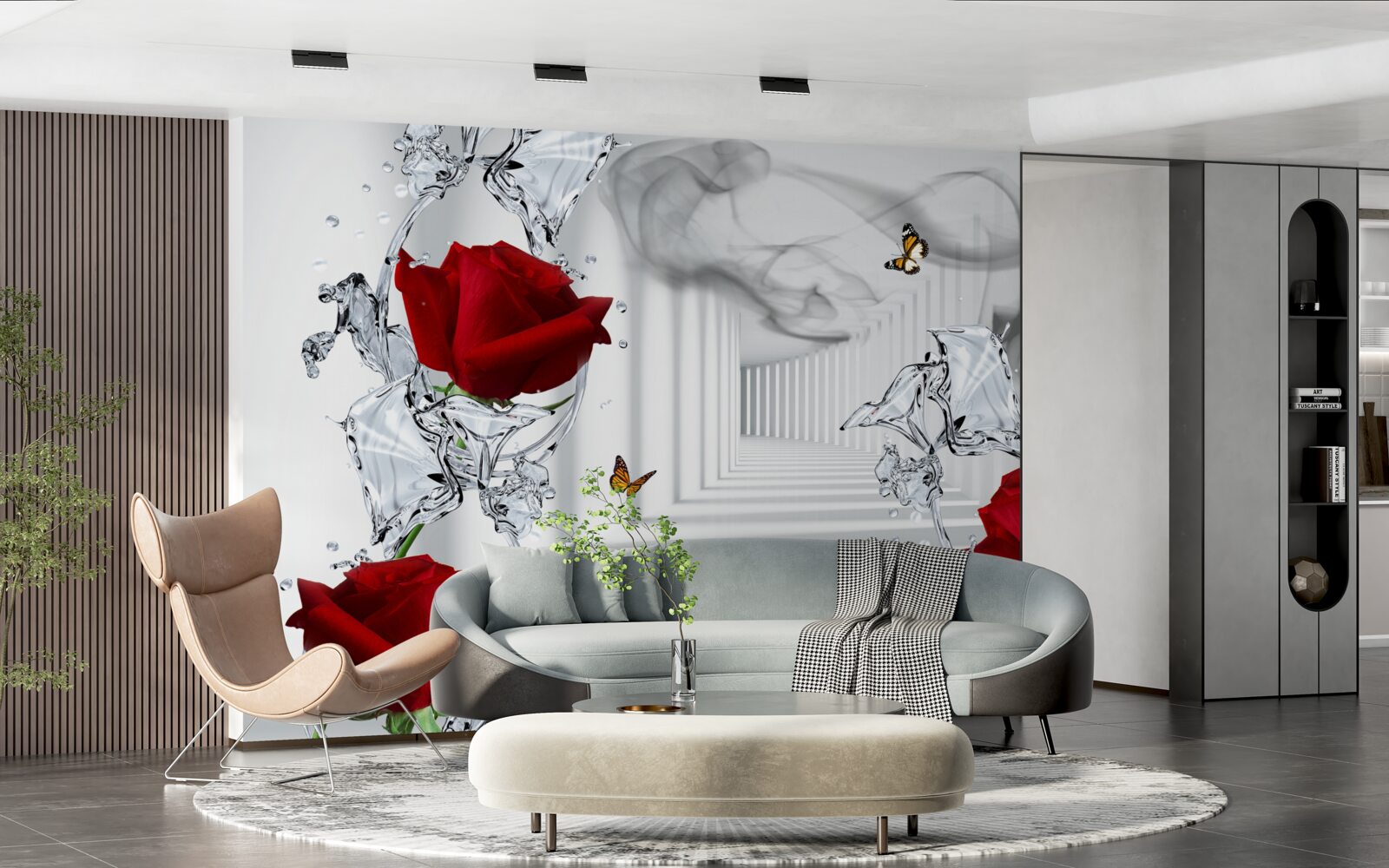Papier peint des roses rouges et un couloir lumineux