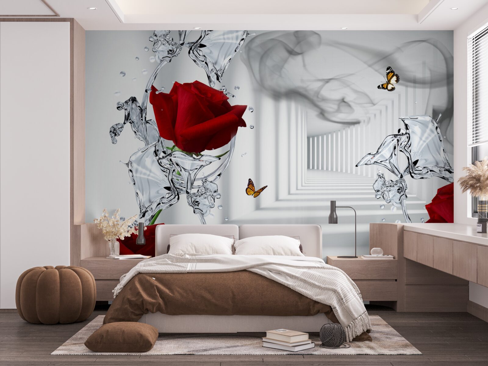 Papier peint des roses rouges et un couloir lumineux