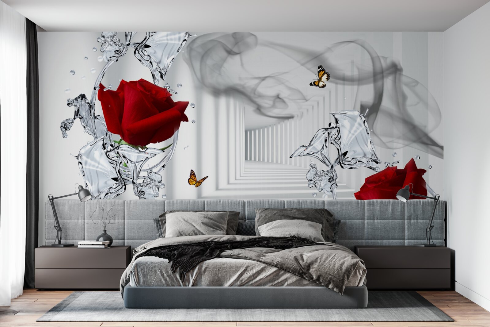 Papier peint des roses rouges et un couloir lumineux