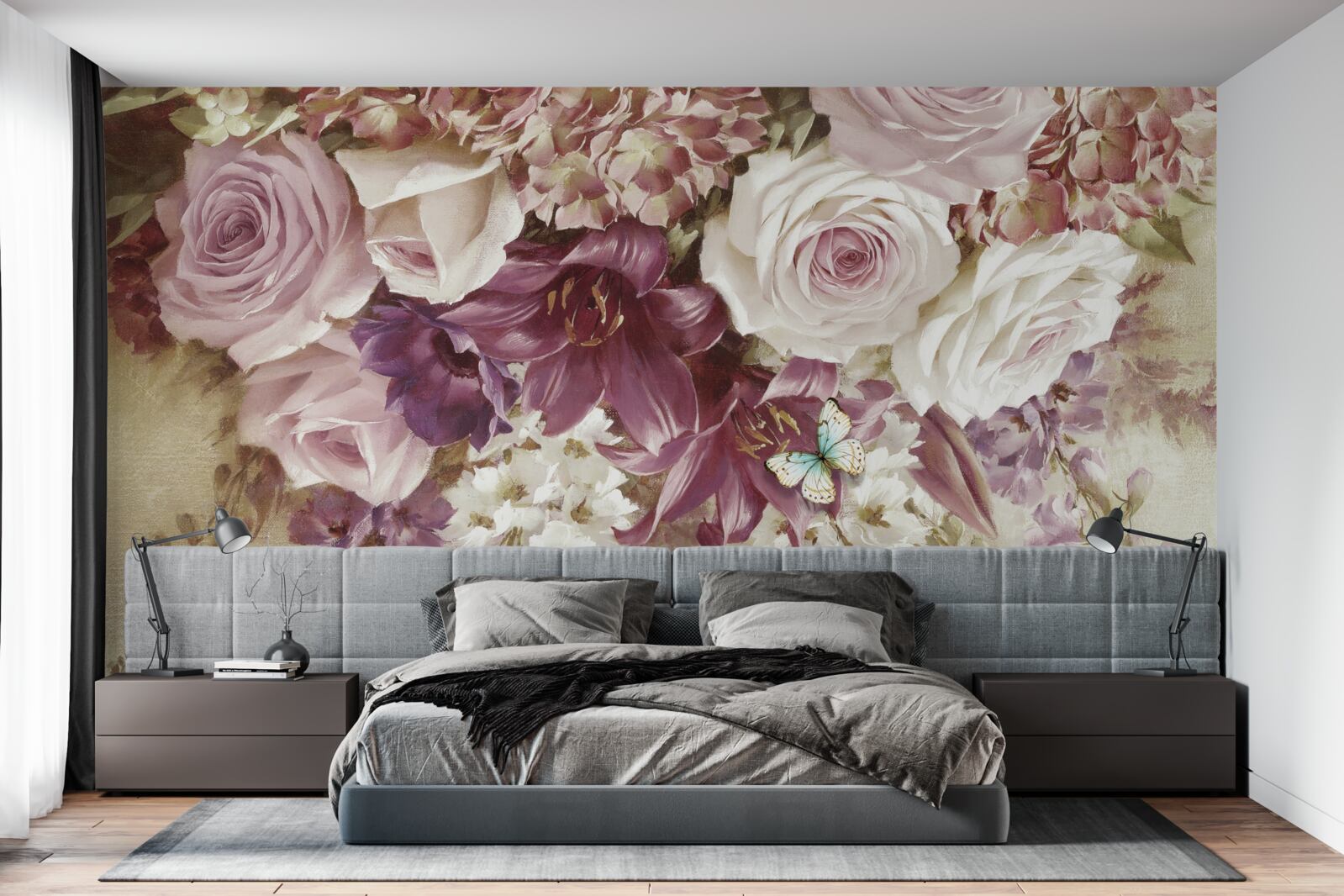Papier peint arrangement floral aux couleurs pastel