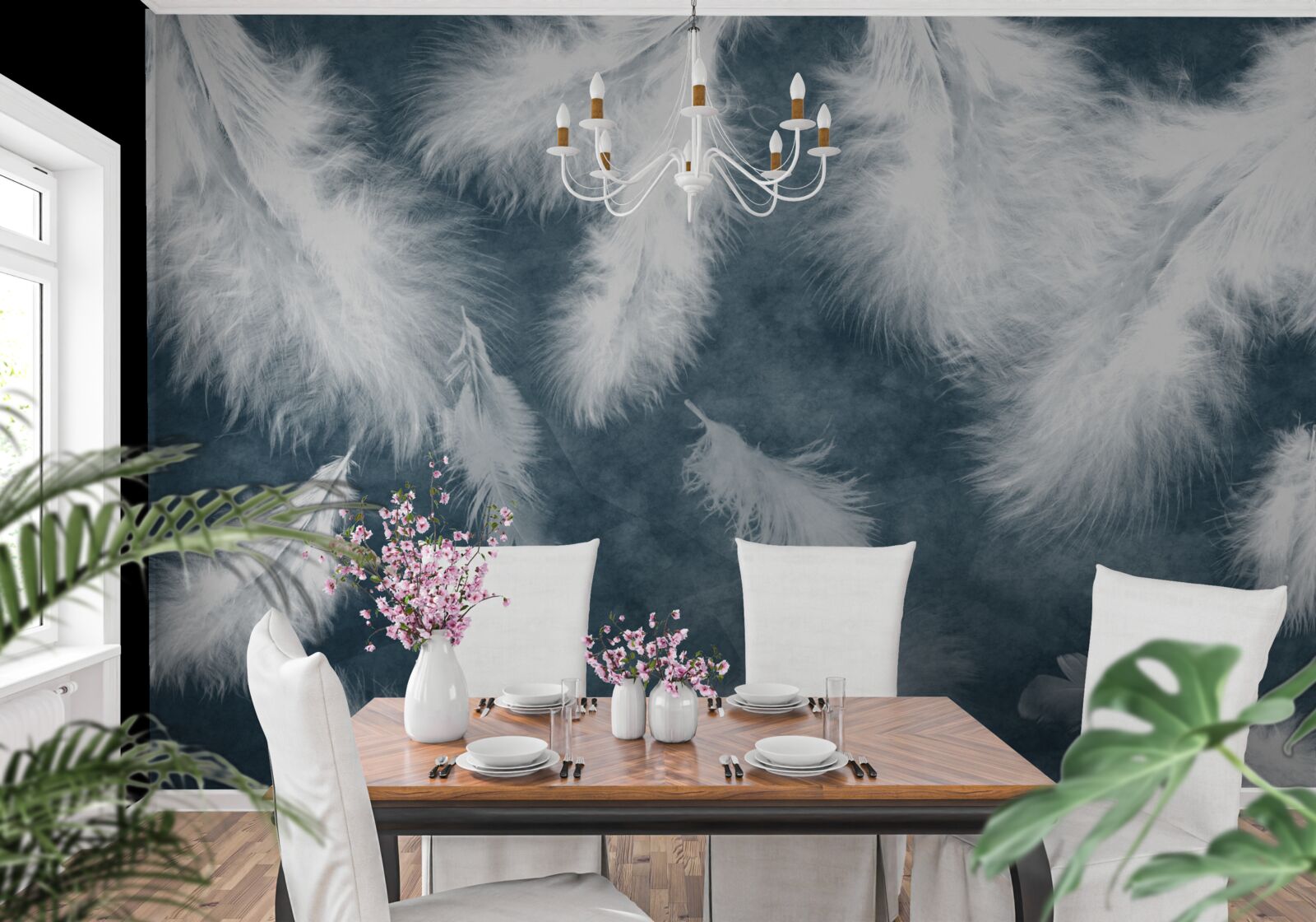 Papier peint des plumes blanches comme neige