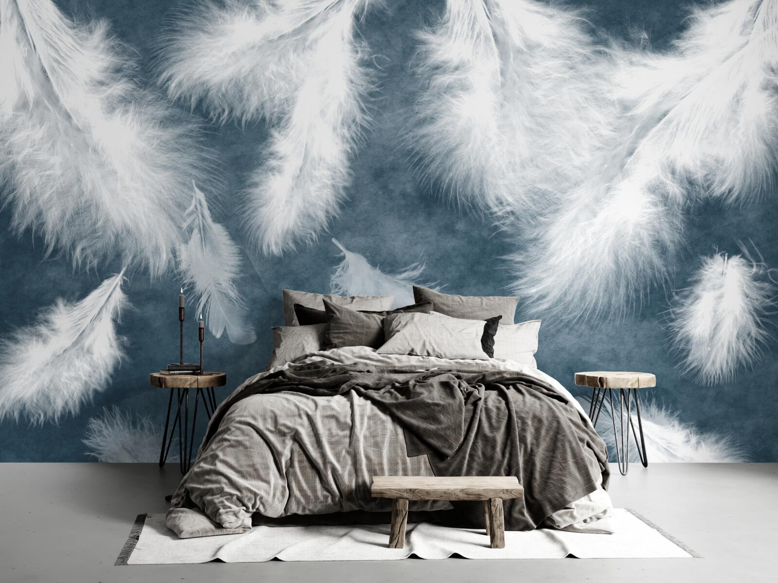 Papier peint des plumes blanches comme neige
