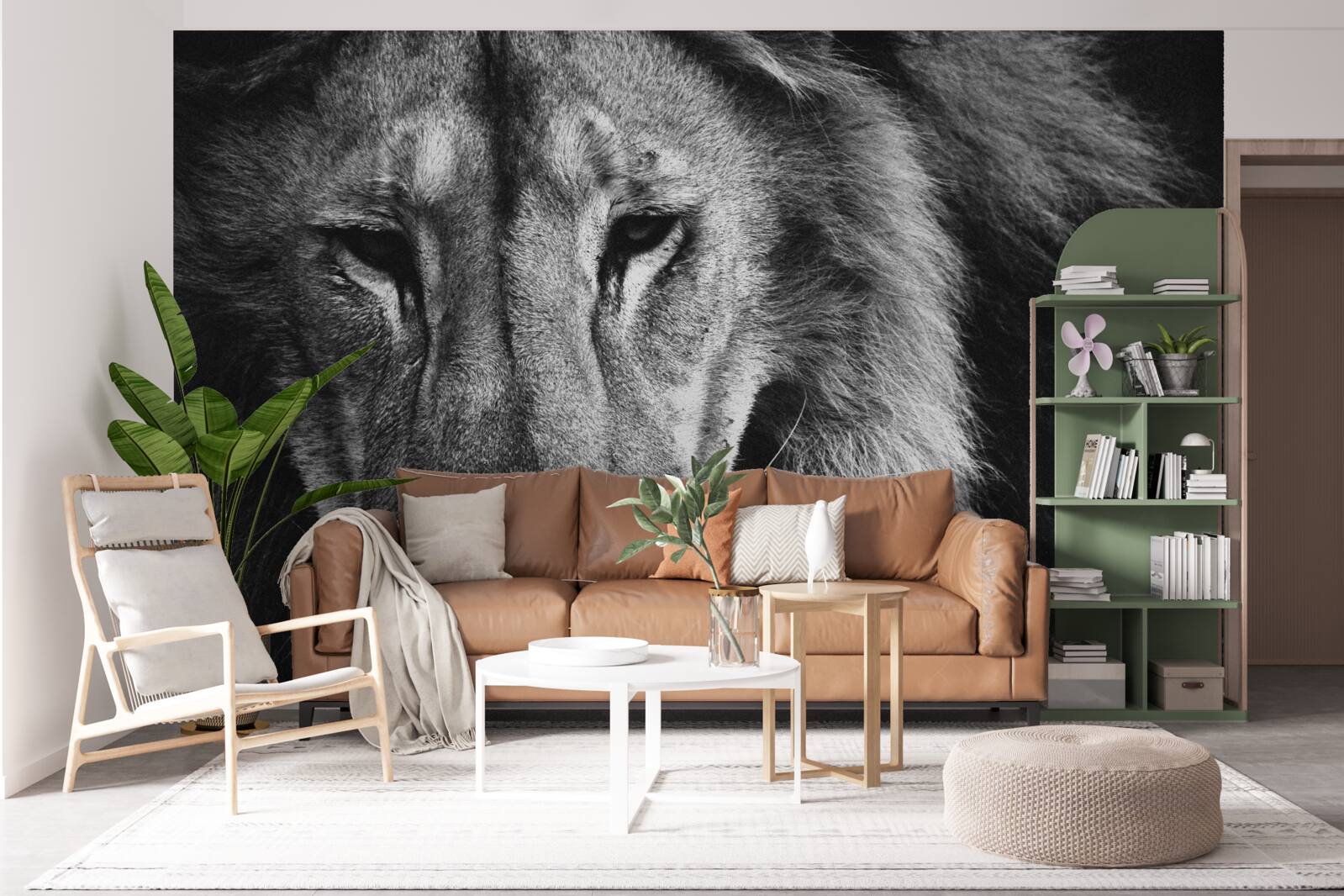 Papier peint portrait d'un lion adulte en noir et blanc