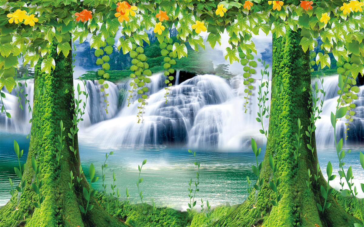 Papier peint belles chutes d'eau en escalier