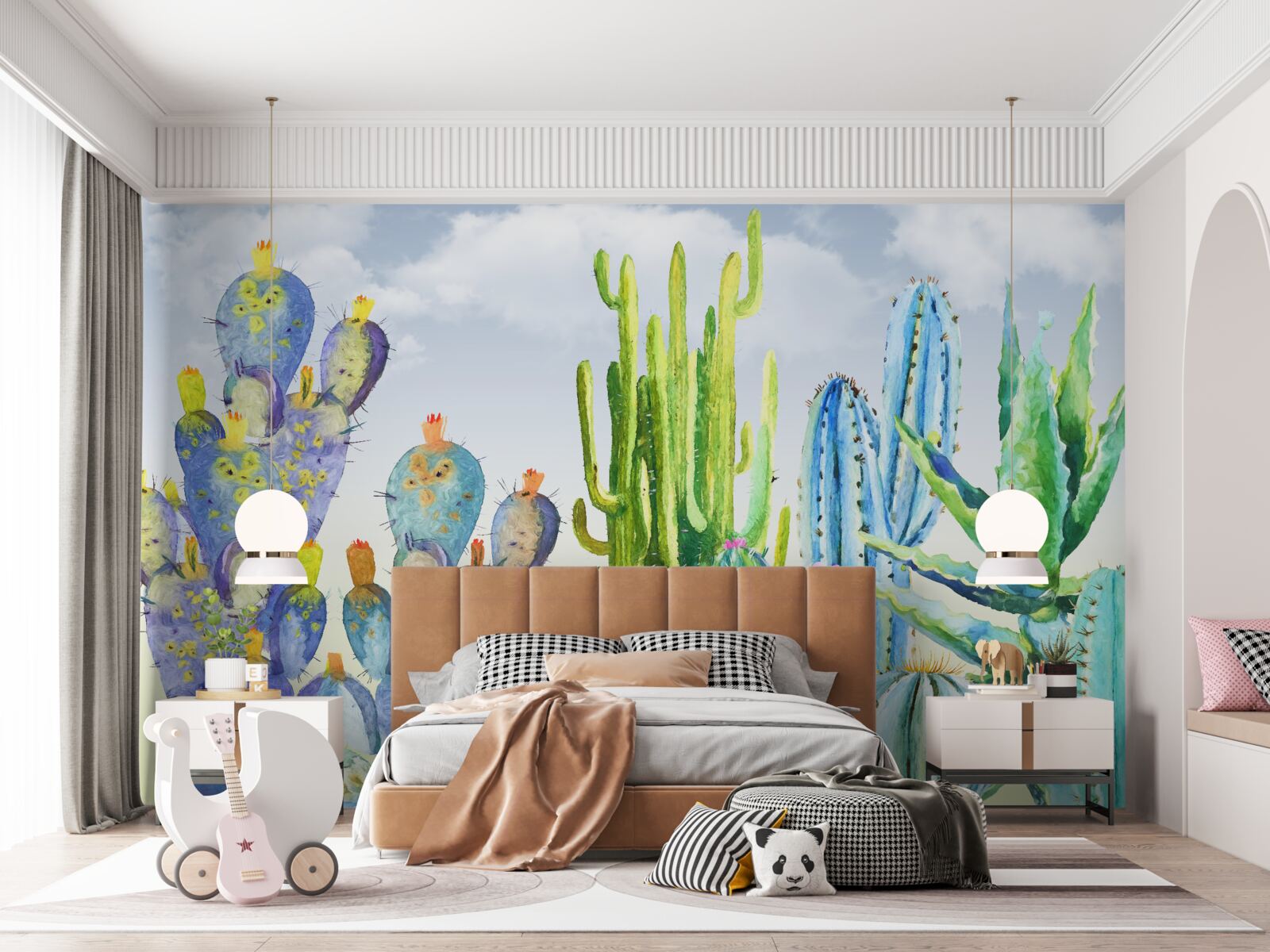 Papier peint grands cactus de différentes couleurs