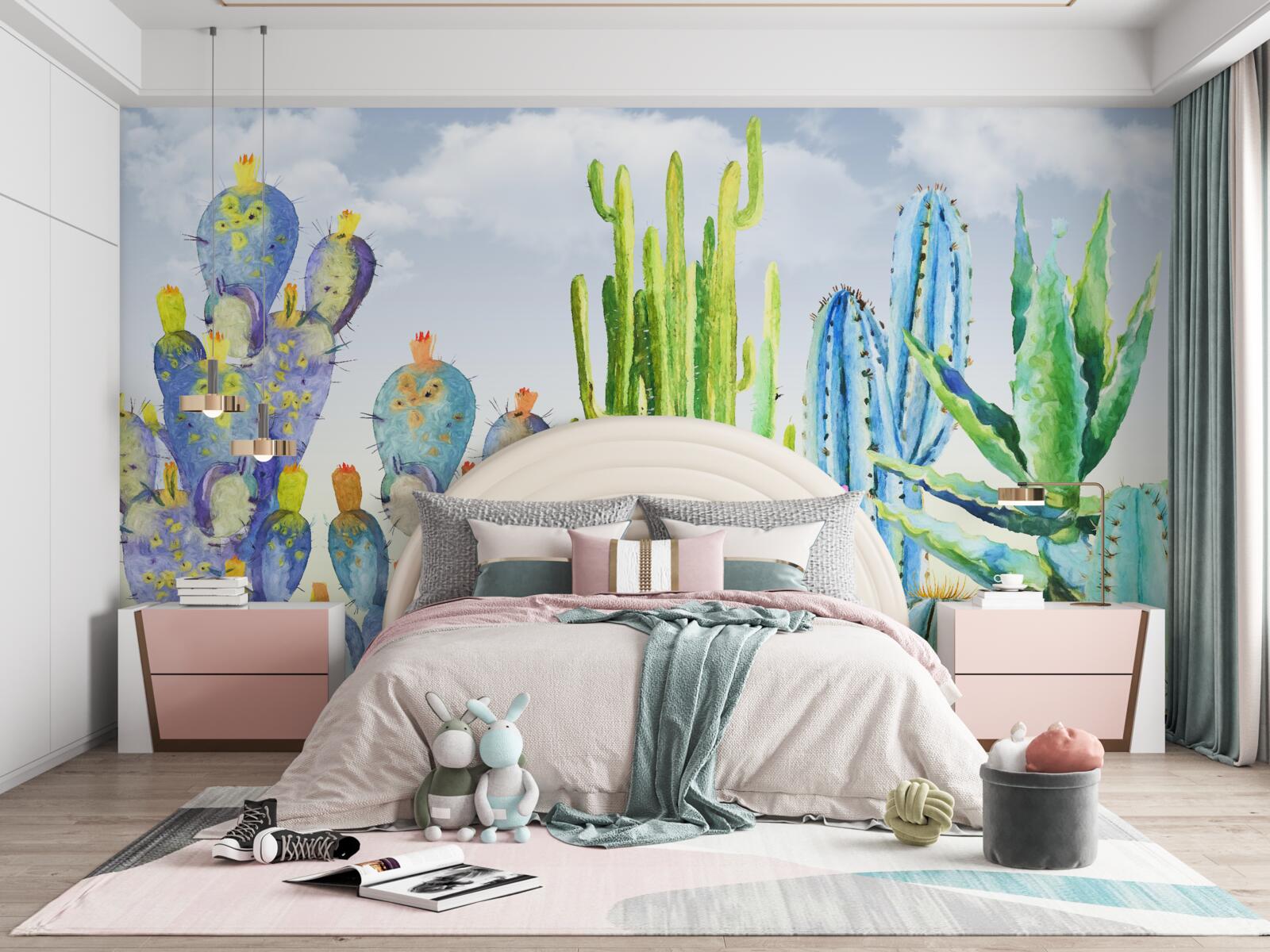 Papier peint grands cactus de différentes couleurs