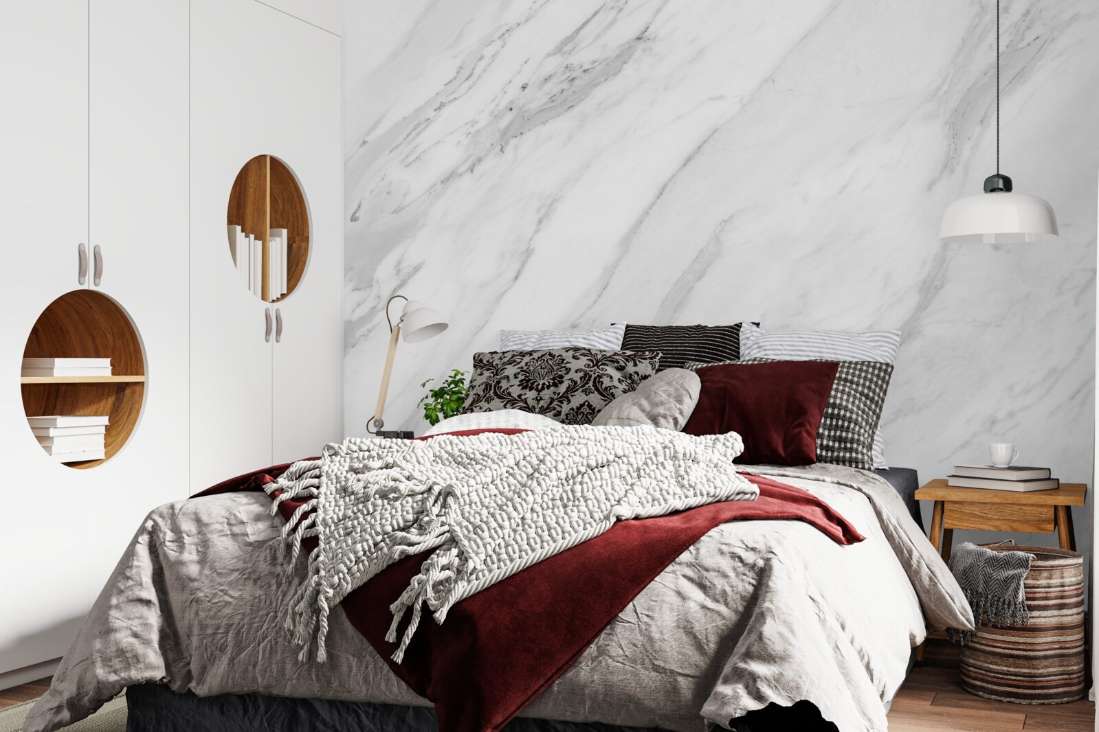 Papier peint marbre gris blanc