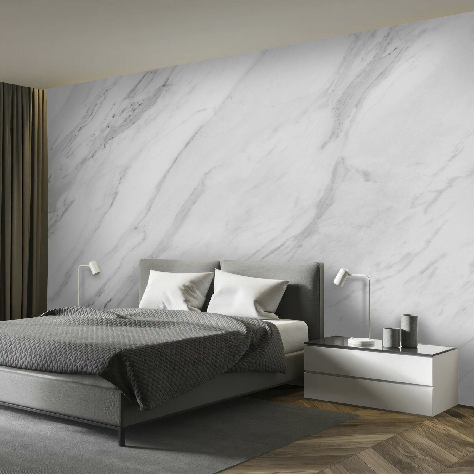 Papier peint marbre gris blanc
