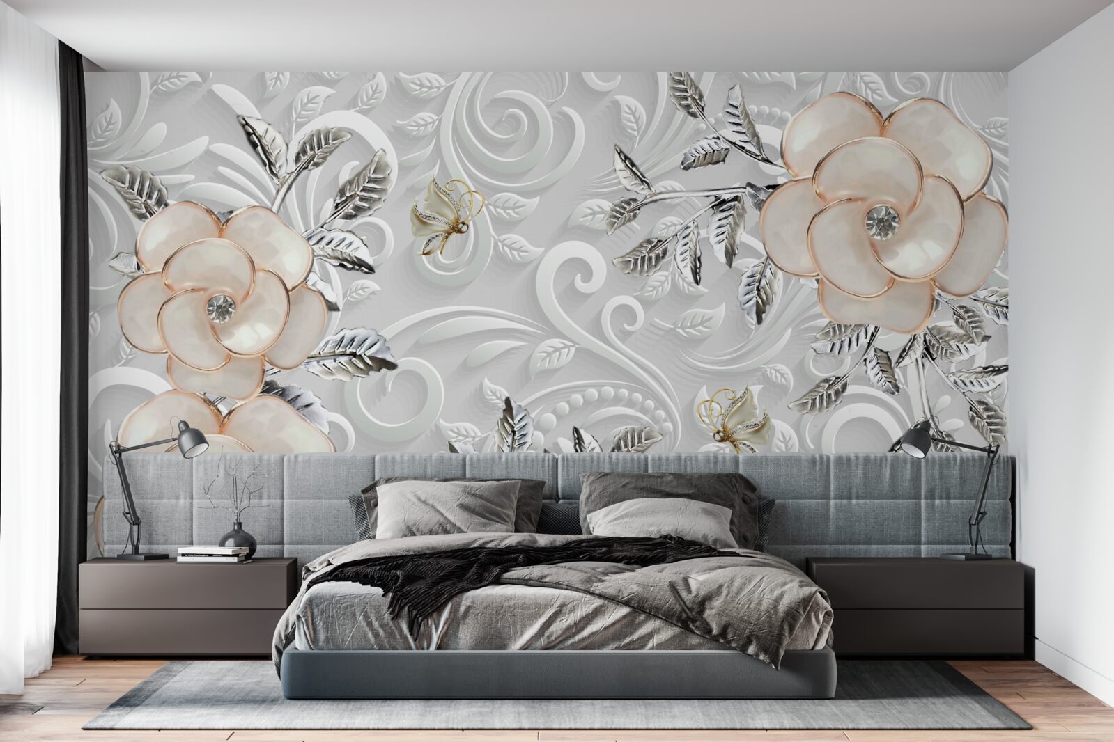 Papier peint roses crème