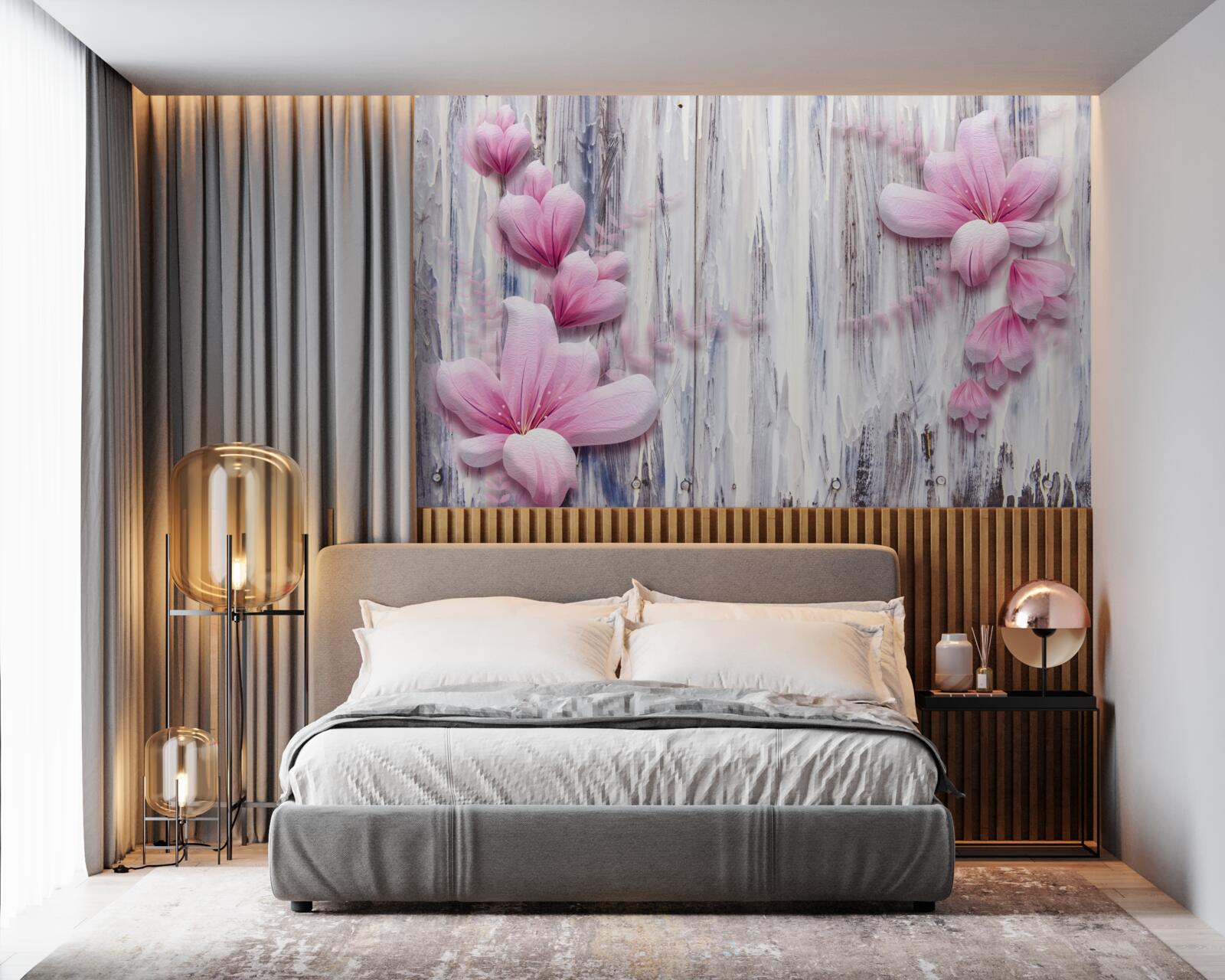 Papier peint fleurs roses sur le mur dans différentes nuances