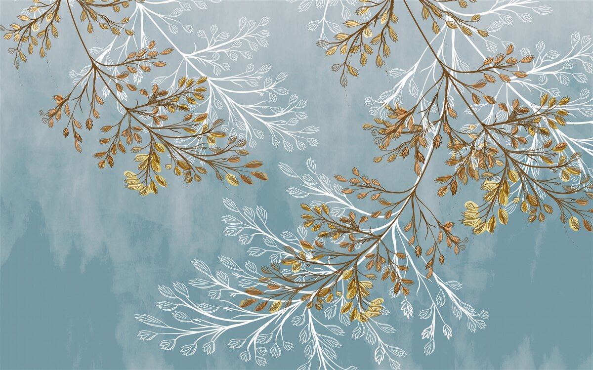 Papier peint pousses à petites feuilles