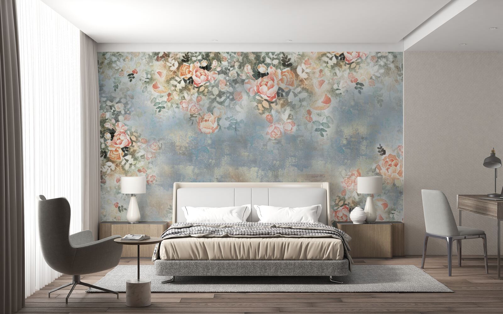 Papier peint fond floral pour la literie