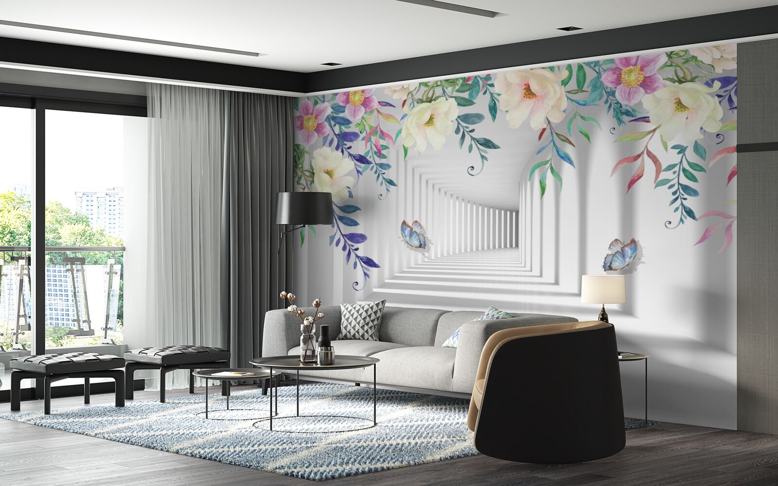 Papier peint plantes le long du long corridor
