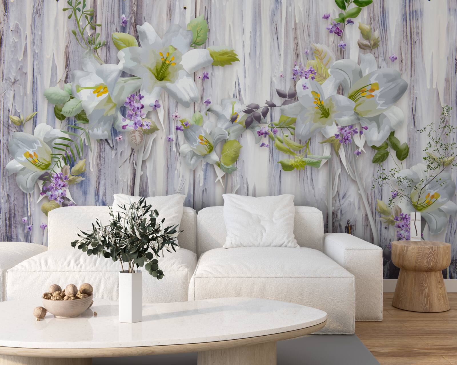 Papier peint les lys blancs se distinguent de toutes sortes de fleurs