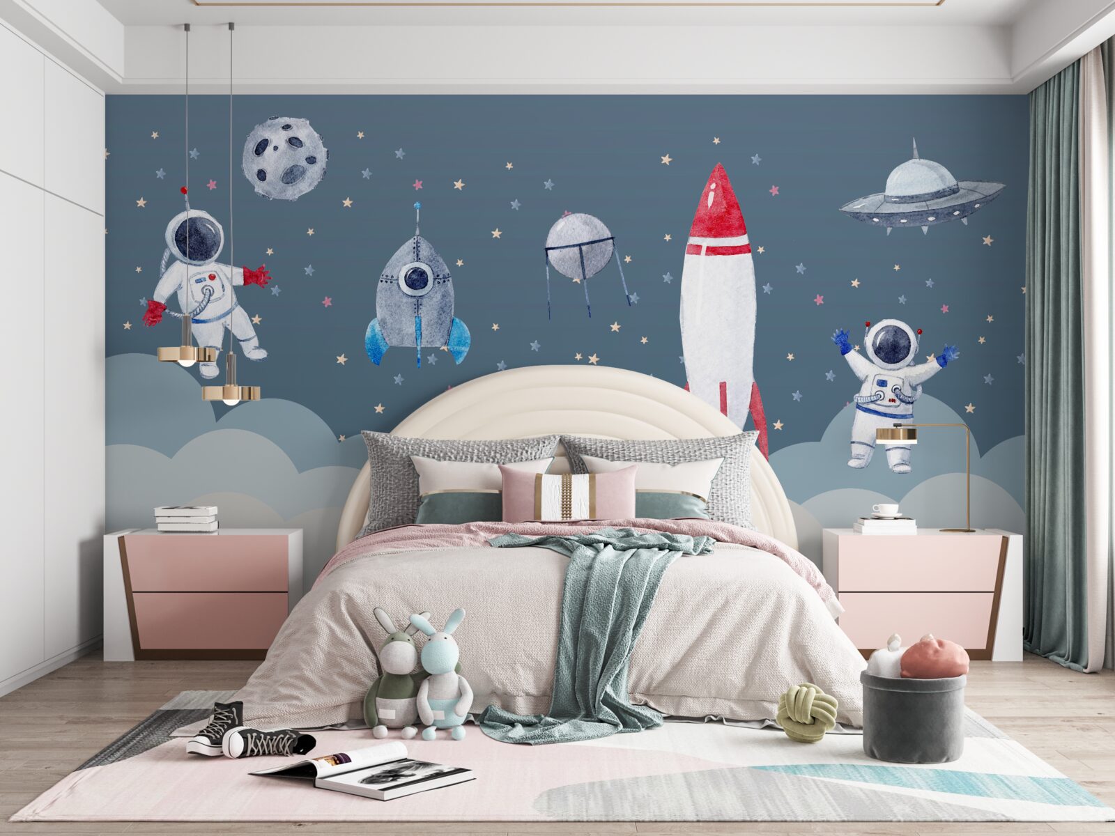 Papier peint astronautes et vaisseaux spatiaux dans l'univers