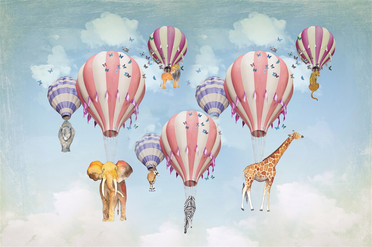 Papier peint les animaux sont attachés aux ballons
