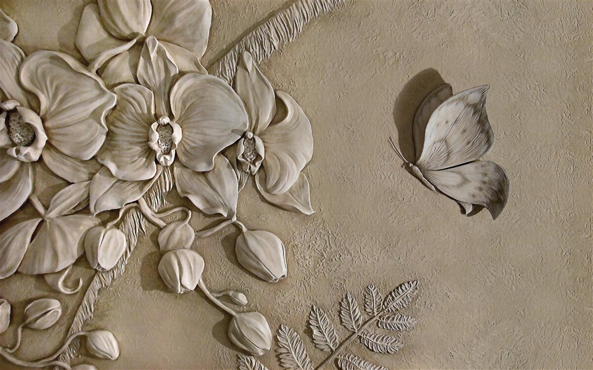 Papier peint fleurs et papillons 3d