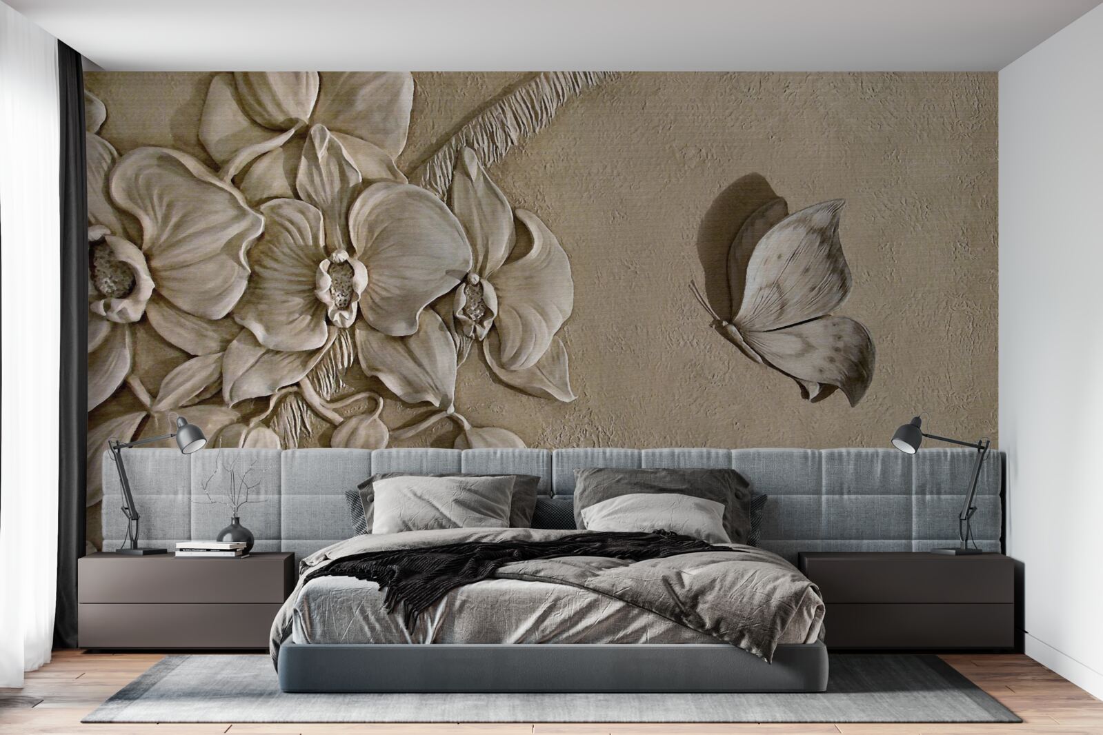 Papier peint fleurs et papillons 3d