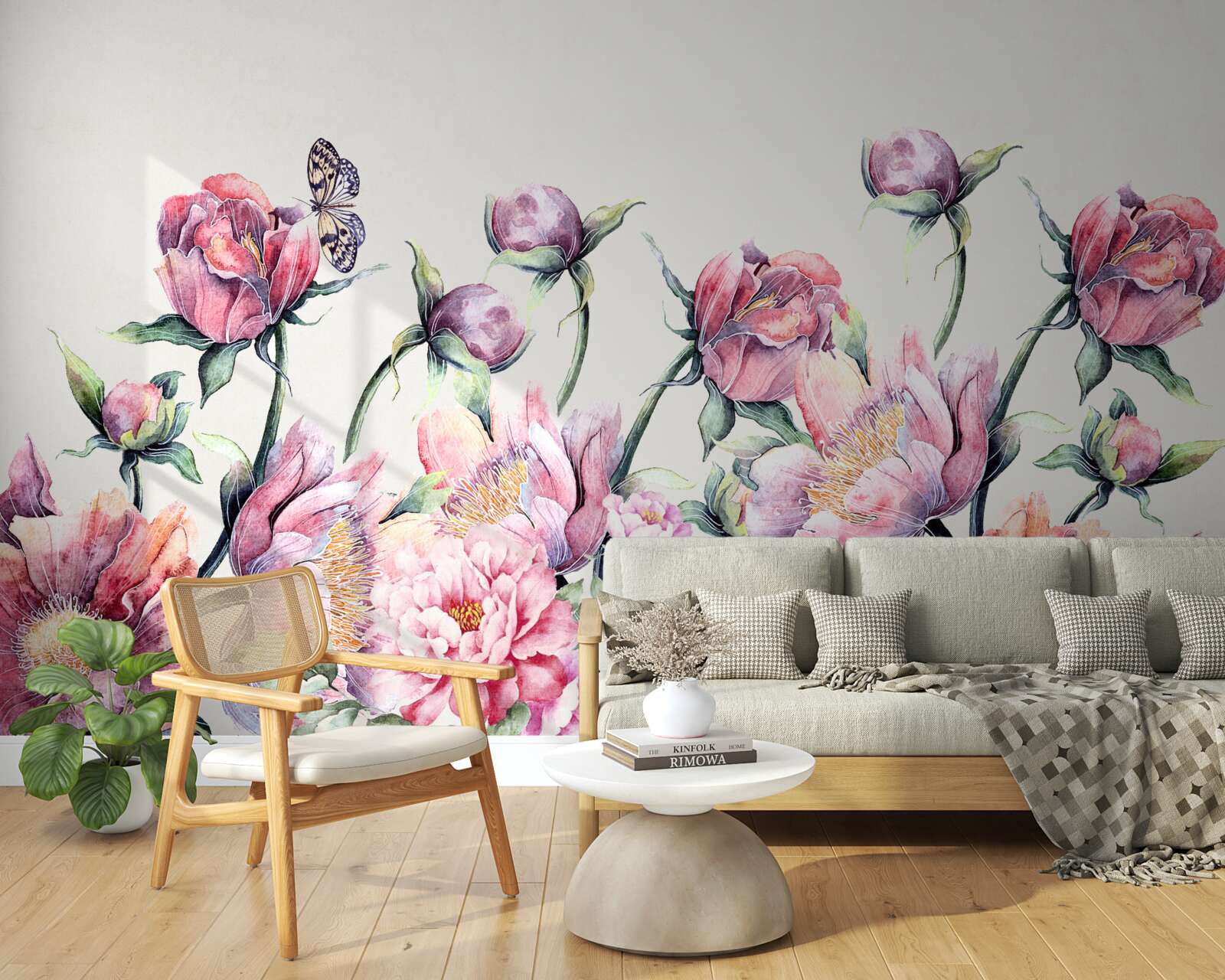 Papier peint des fleurs de différentes teintes de rose