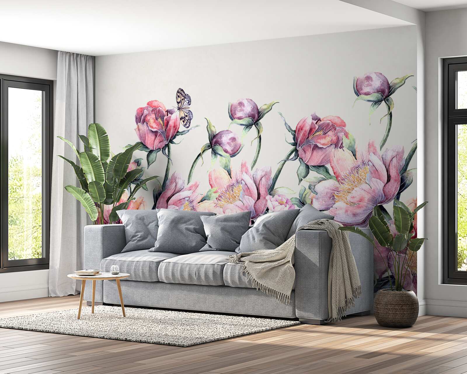 Papier peint des fleurs de différentes teintes de rose