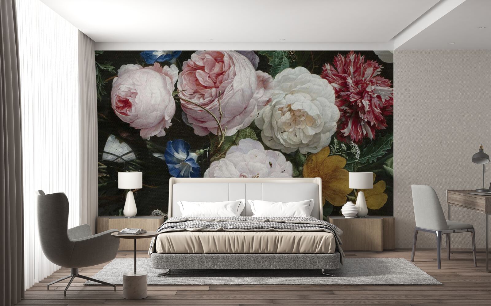 Papier peint grandes fleurs pastel